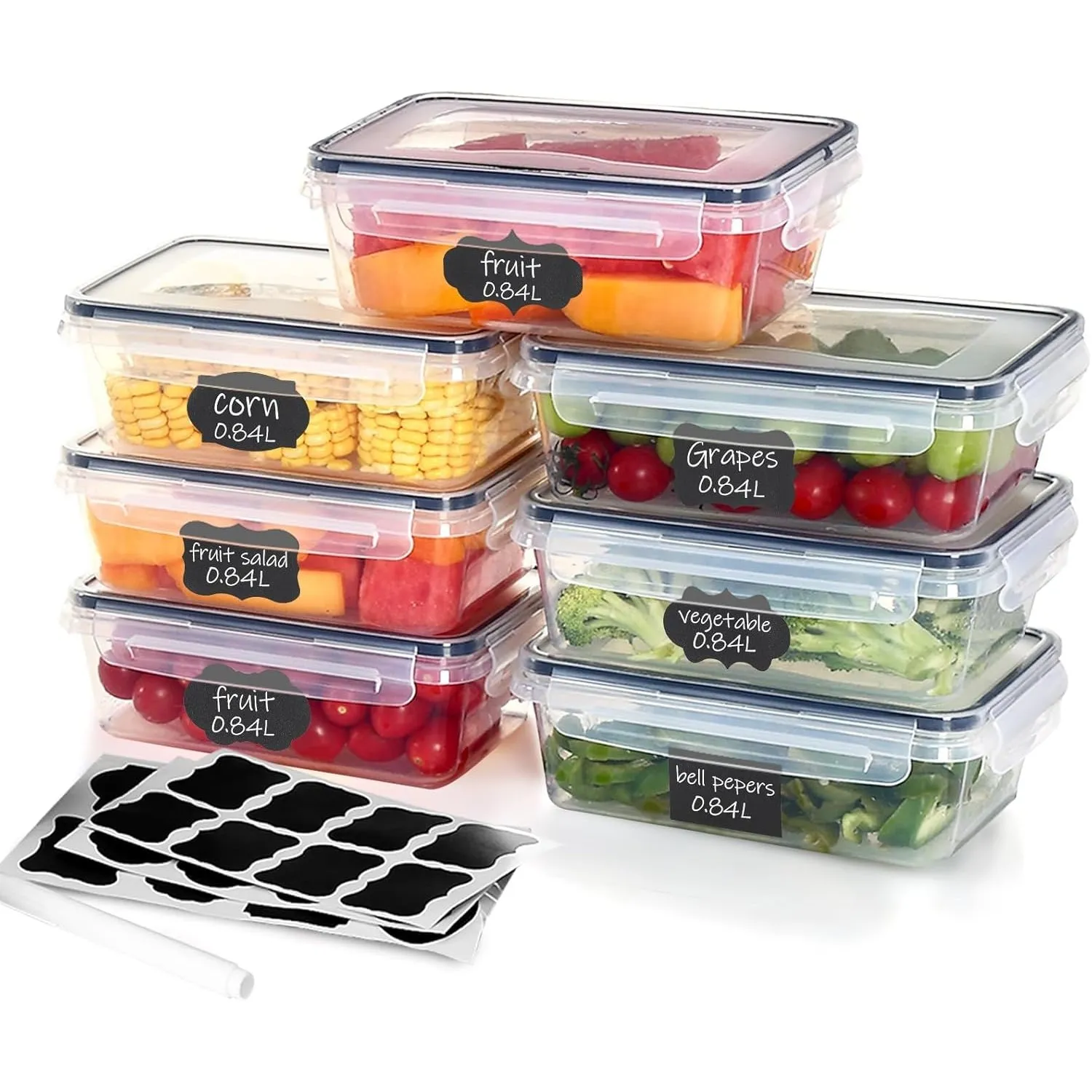 7 x 840ml Frischhaltedosen mit Deckel, BPA-frei, luftdicht & stapelbar, Gefrierdosen und Meal Prep Boxen für Essen Box,…