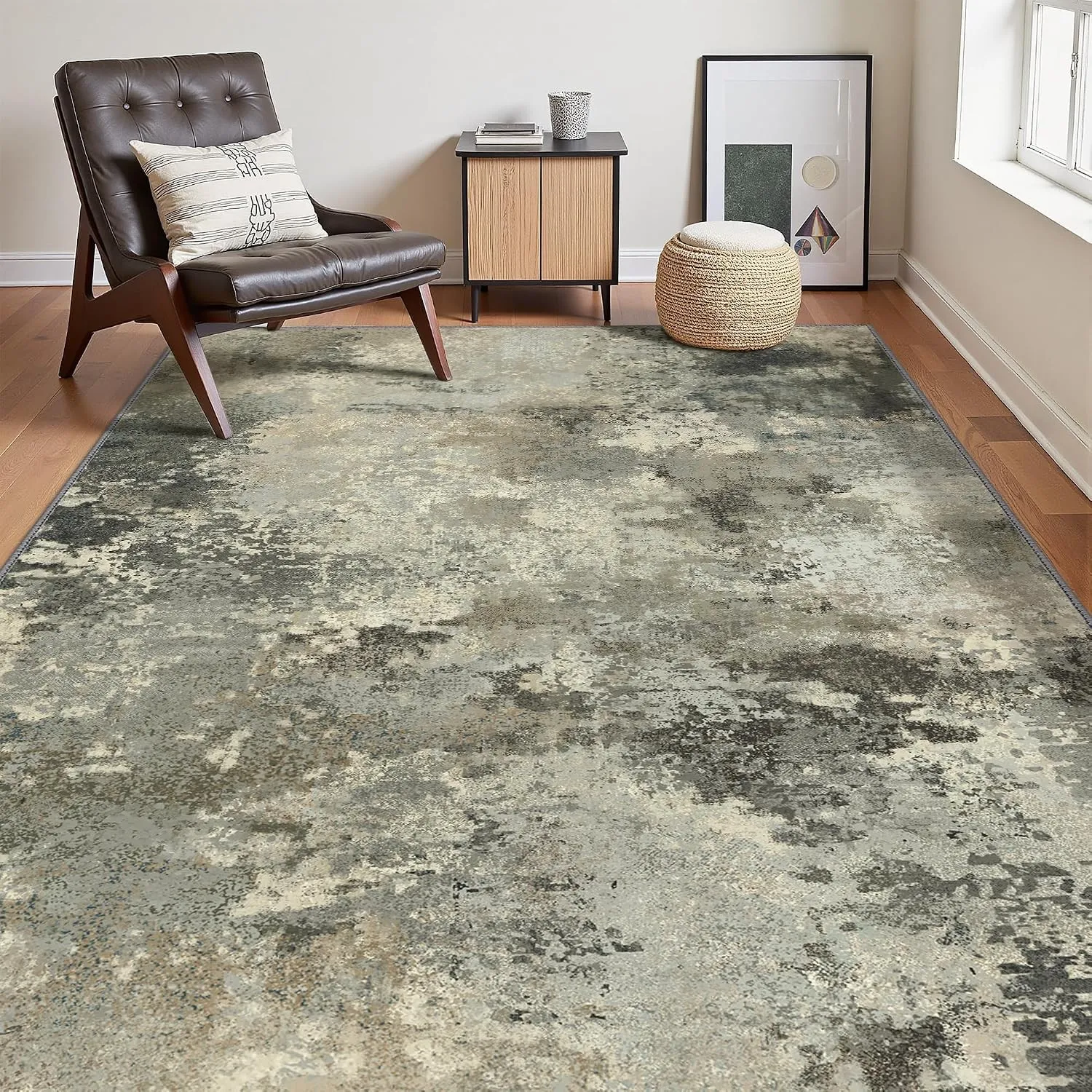 GENIMO Moderner Teppich Dunkelgrau, Waschbar fürs Wohnzimmer, 120x170 cm | Abstraktes Design, Weicher Kurzflor, Rutschf…