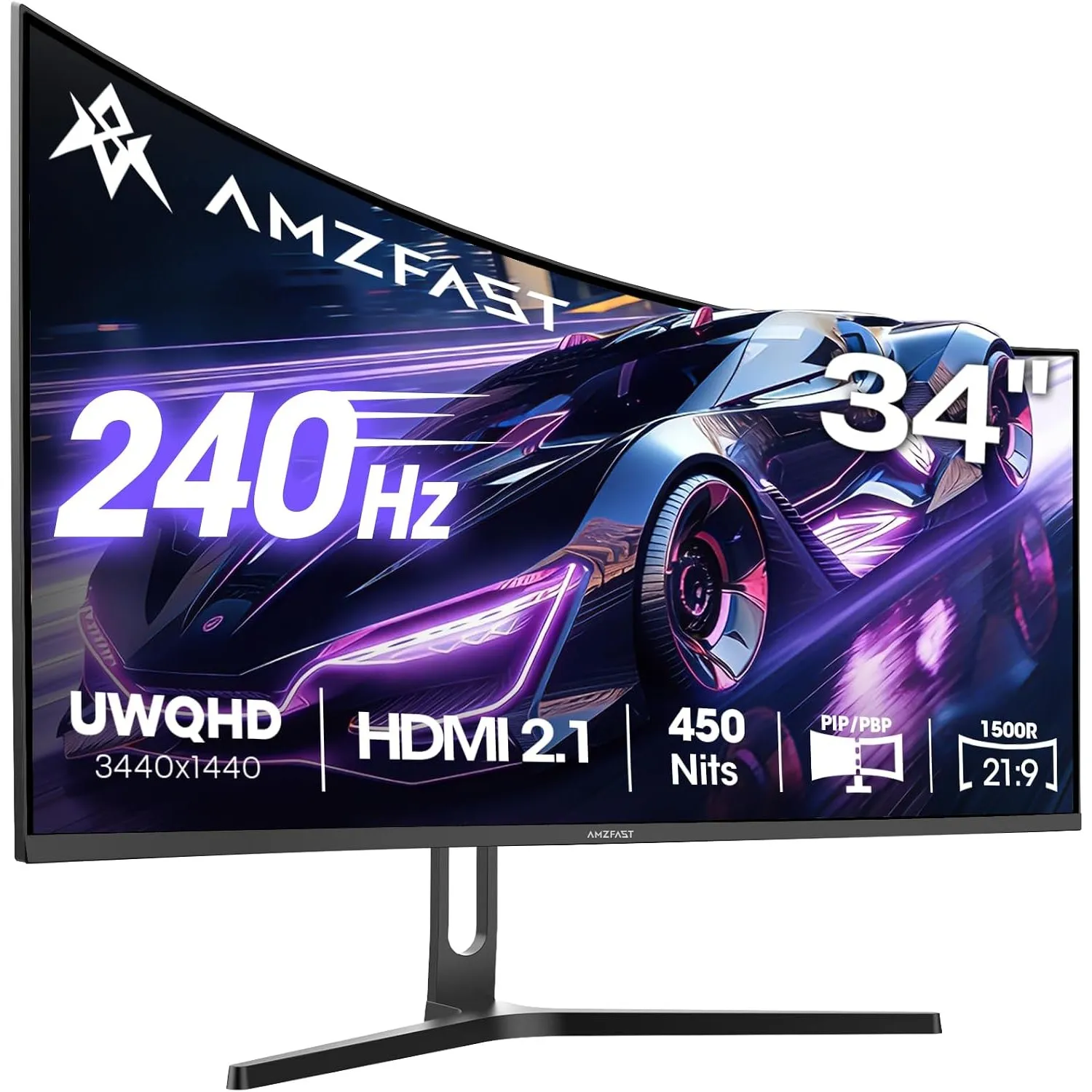 Amzfast 34 Zoll Curved Gaming Monitor, 3440x1440 UWQHD, 240Hz, 1ms MPRT, 1500R VA Curved, 21:9, 3000:1 Kontrast, 450cd/…