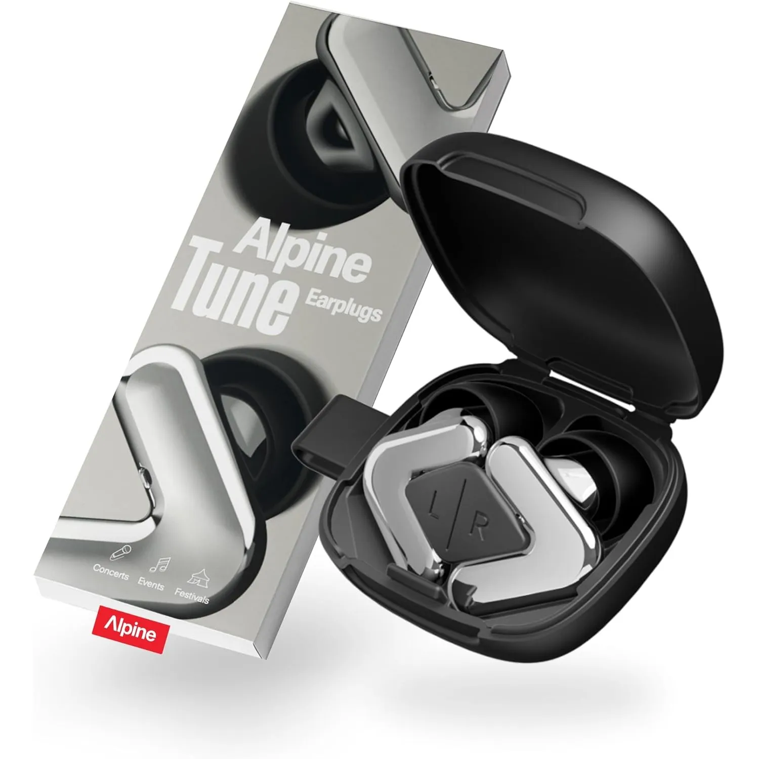 Alpine Tune Gehörschutz Konzert Ohrstöpsel – 19dB, Hi-Fi – Silber