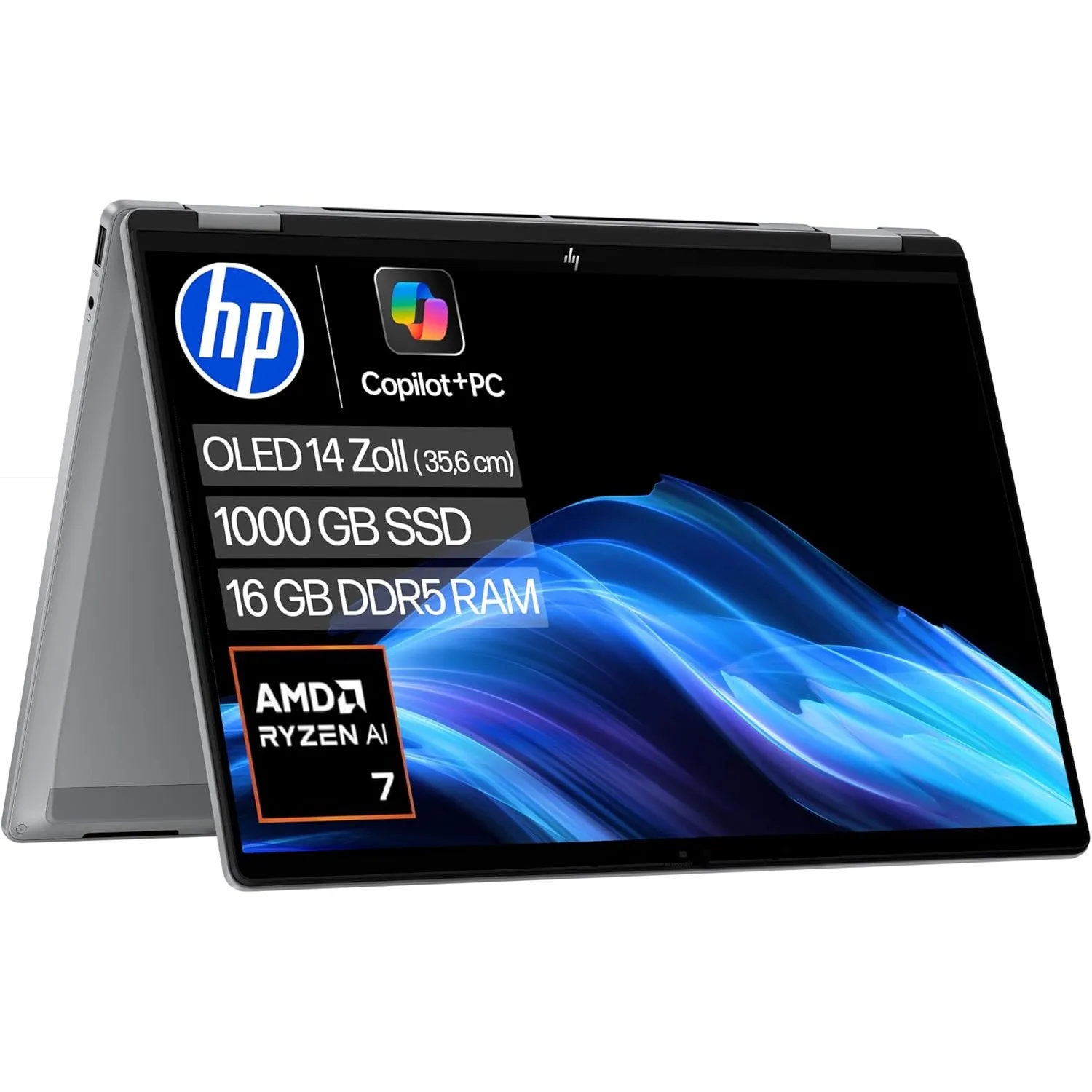 HP OmniBook X Flip Laptop, 14" 3K OLED, AMD Ryzen AI 7, 16GB RAM, 1TB SSD