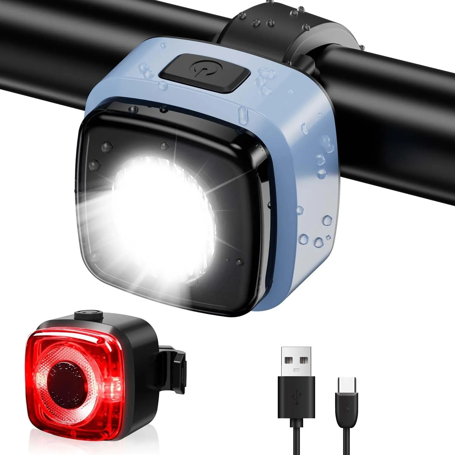 Antimi Fahrradleuchten-Set, StVZO-zugelassen Beleuchtungsset Led IPX5 Frontlicht + Rücklicht Fahrradlicht Set USB Typ C
