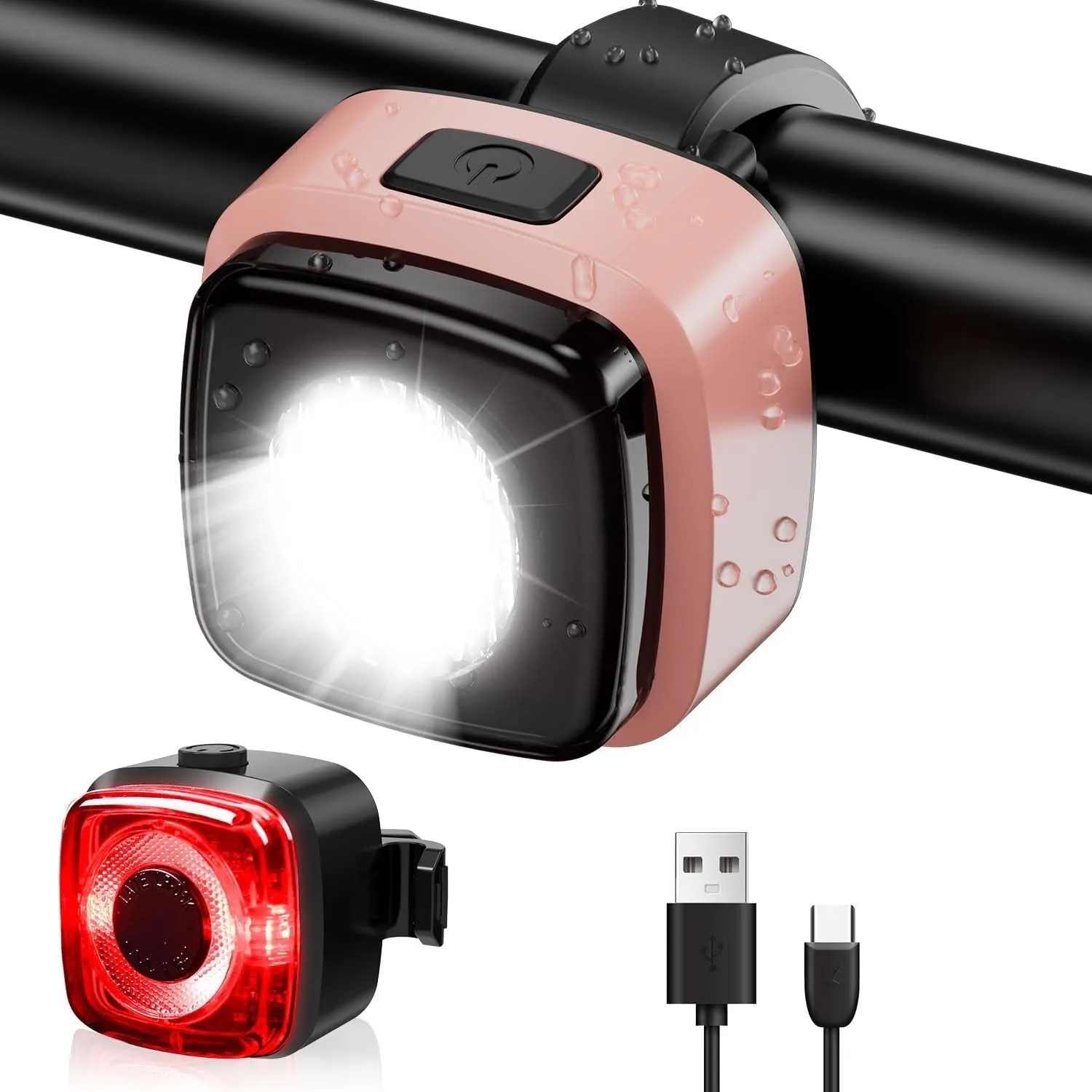 Antimi Fahrradleuchten-Set, StVZO-zugelassen Beleuchtungsset Led IPX5 Frontlicht + Rücklicht Fahrradlicht Set USB Typ C