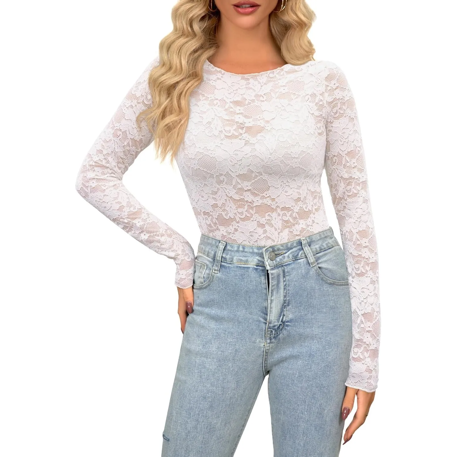 Damen Sexy Oberteil Transparent Bluse Netzoberteil Mesh Crop Top Langarm Durchsichtiges Oberteile Festival Mesh Sheer B…