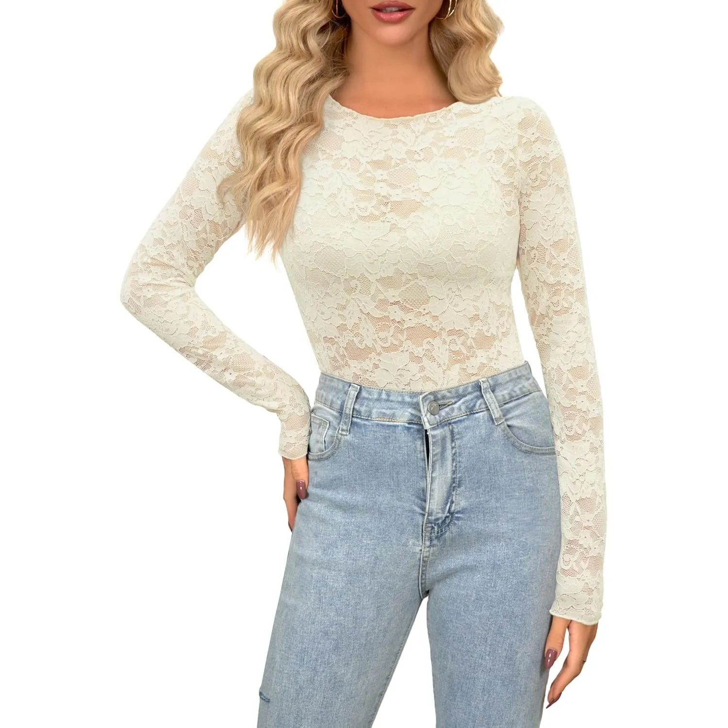 Damen Sexy Oberteil Transparent Bluse Netzoberteil Mesh Crop Top Langarm Durchsichtiges Oberteile Festival Mesh Sheer B…