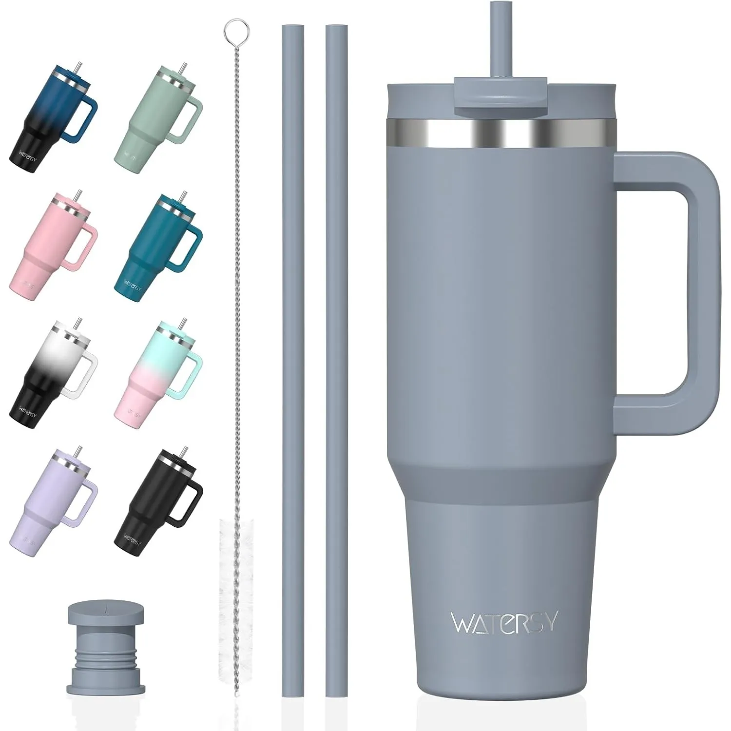 WATERSY 1.2L Thermobecher mit 2 Strohhalmen, Trinkbecher Auslaufsicherer Kaffeebecher To Go Vakuum-Isoliert mit BPA fre…
