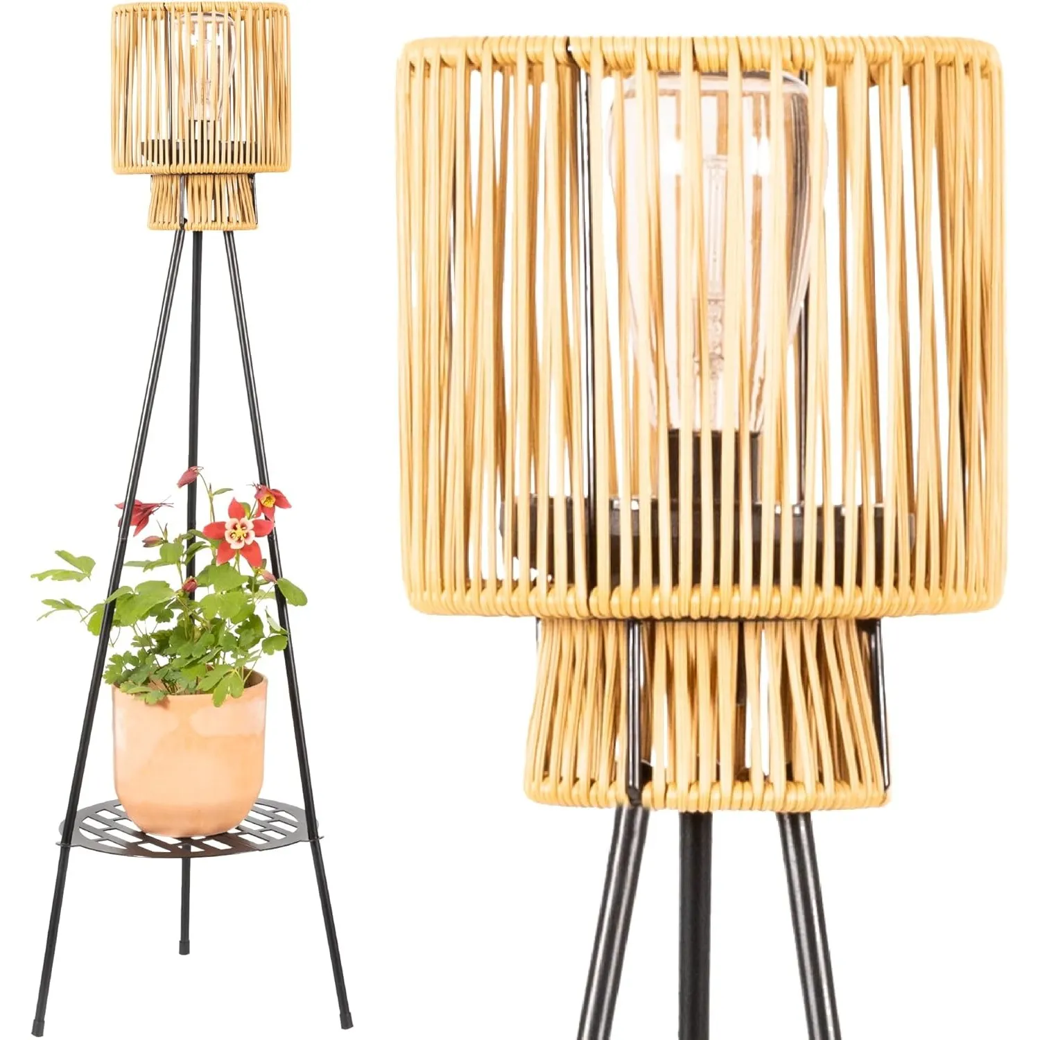 Gadgy Outdoor Stehlampe LED Solar mit Blumenständer – Wasserdichte Stehlampe für Garten & Balkon – Solarbetriebene Stan…