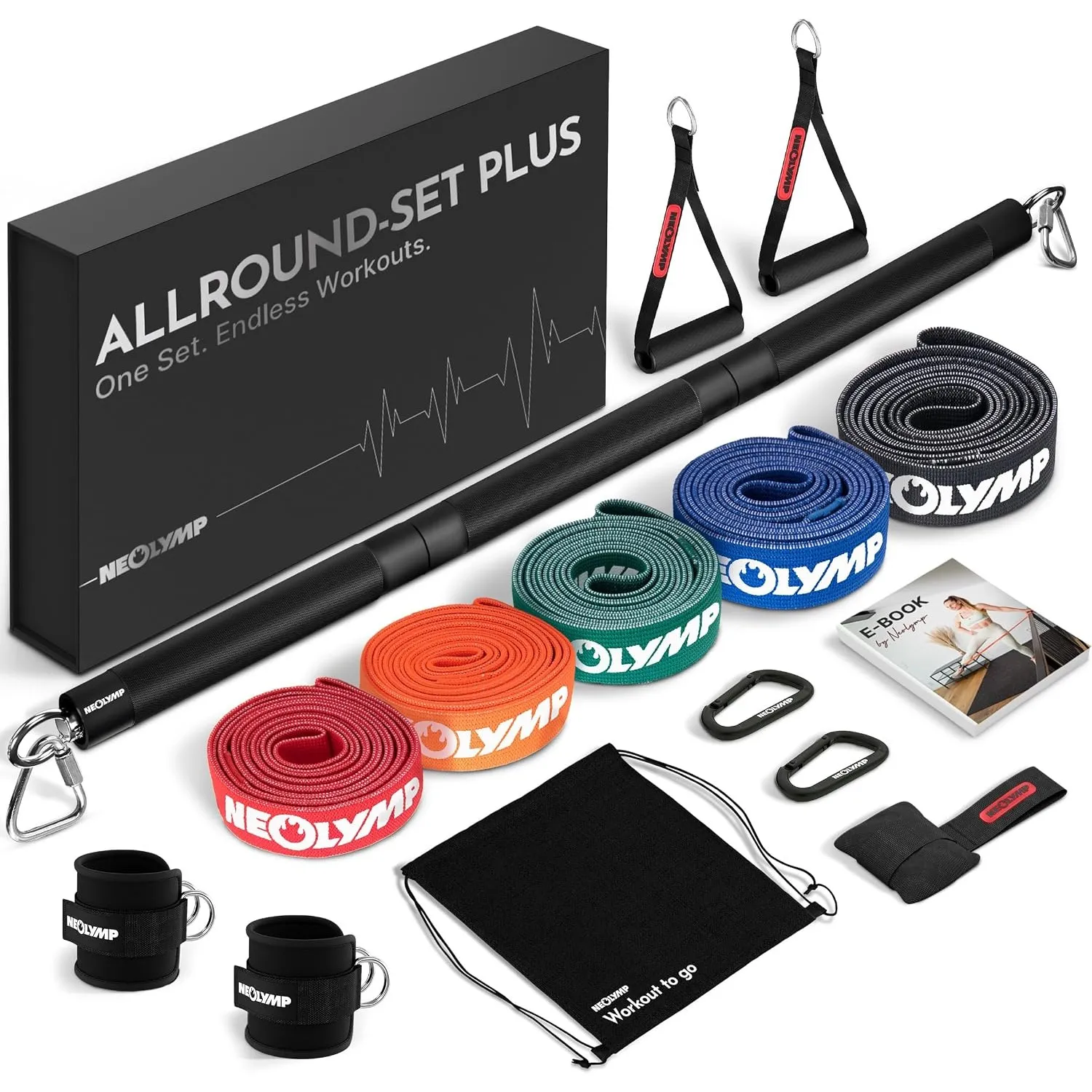 NEOLYMP Lange Fitnessbänder Stoff mit Fitness Zubehör - waschbare Resistance Bands, Widerstandsbänder, Gymnastikband, F…