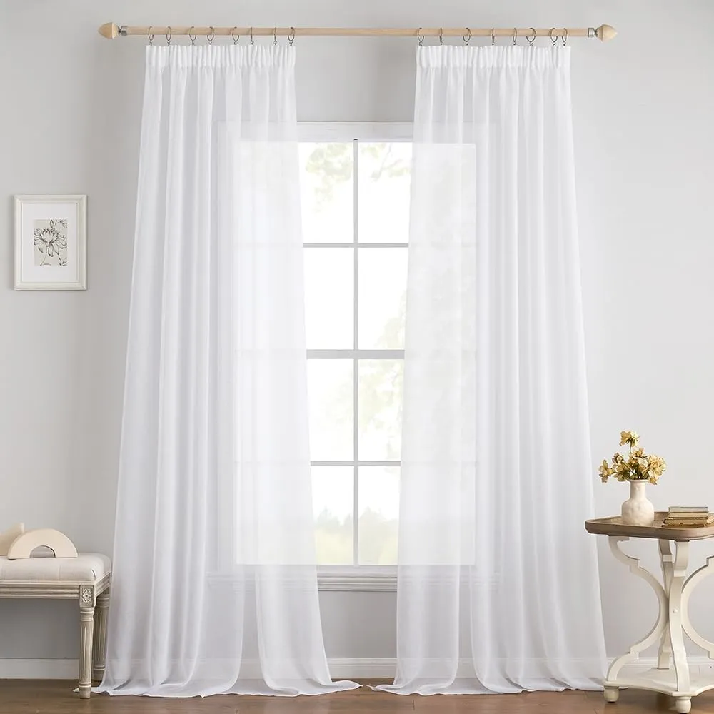EMEMA Gardinen Vorhänge mit Kräuselband 2er Set B140xH235cm Weiß Vorhang