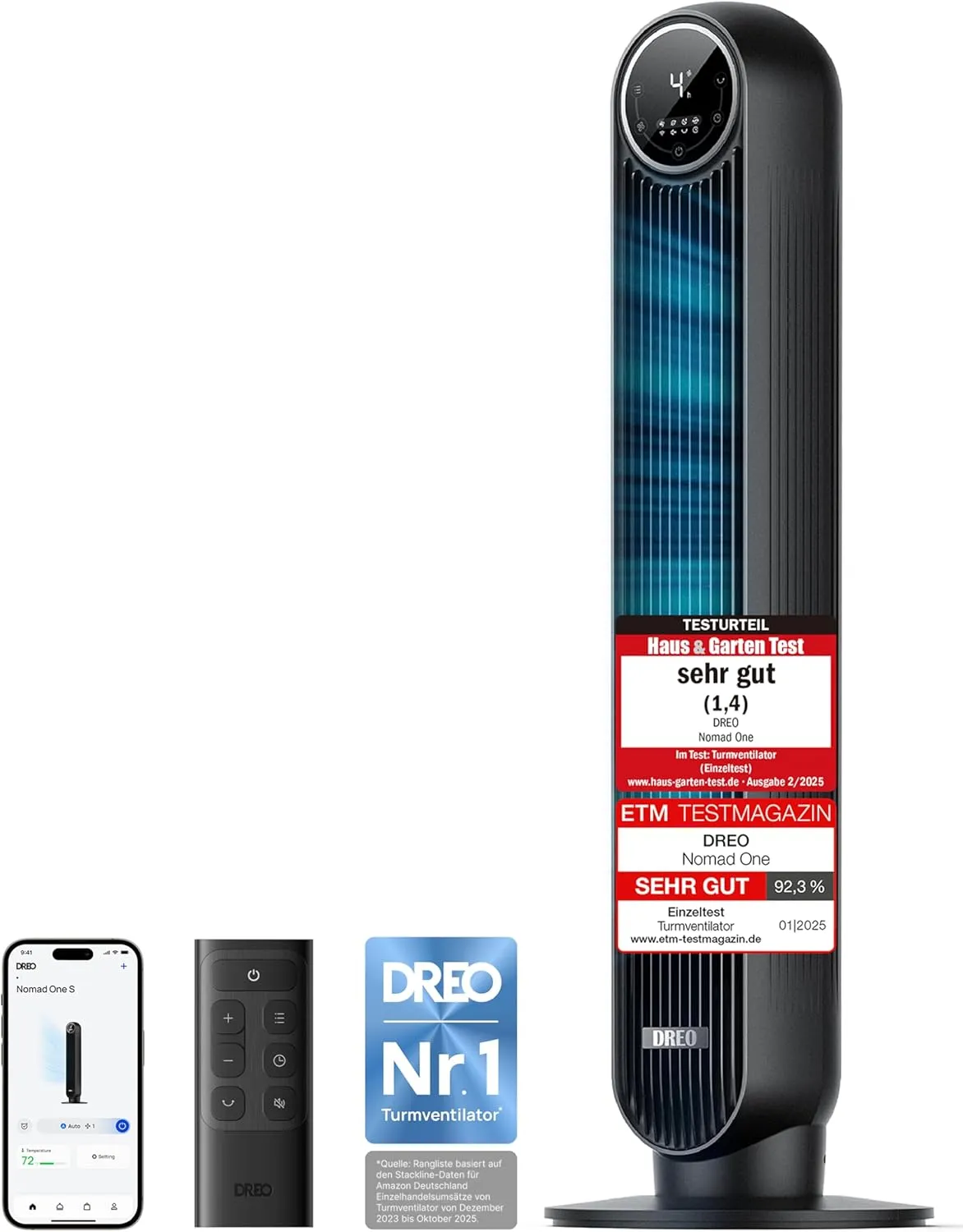 Dreo Smart Quiet Tower Fan, App & Voice Control, 90° Oscillating Fan with Remote Control, 4 Modes, 4 Speeds, 8 Hour Tim…