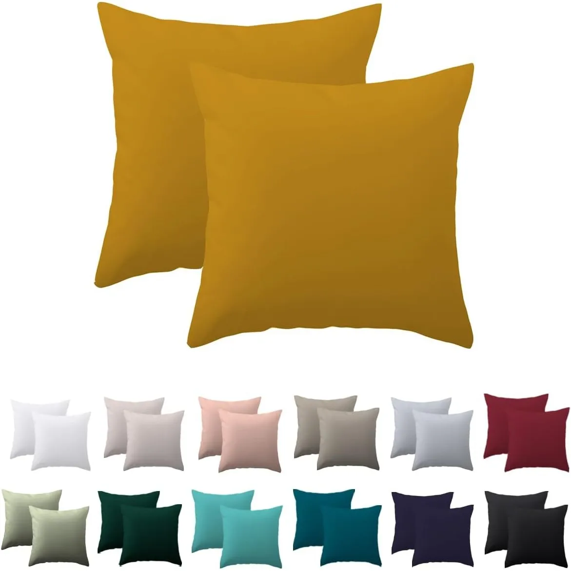 Kissenbezug 80 x 80 2er Set - kopfkissenbezug 80x80 cm Gelb, 100% Mikrofaser kissenbezüge mit Reißverschluss, Weich und…