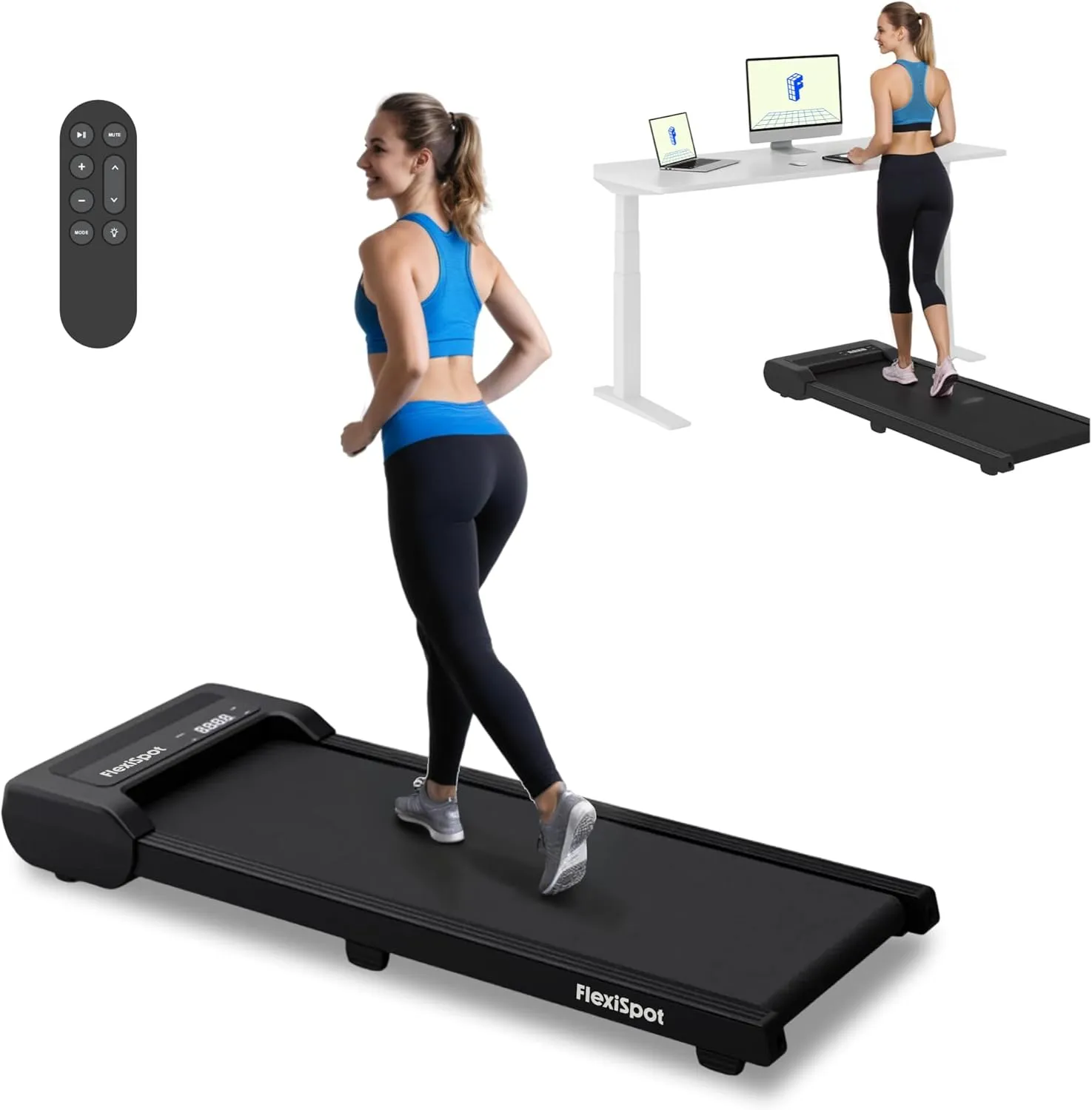 FlexiSpot Laufband Walking Pad für zuhause und Büro, Geräuscharme Laufbänder 4 in 1 Tragbares Laufband mit Fernbedienun…