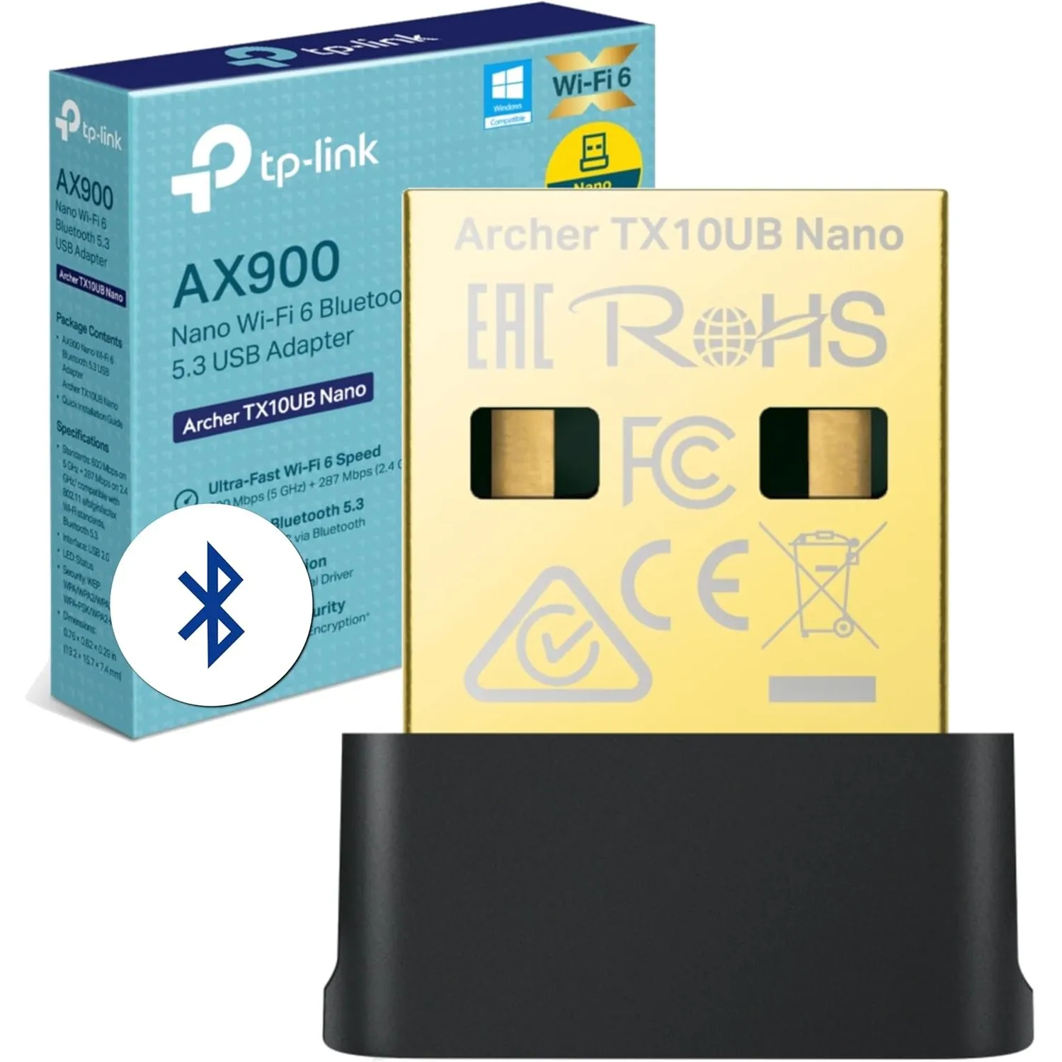 TP-Link Archer TX10UB Wi-Fi 6 AX900 Buletooth WLAN Stick Für PC, 𝐁𝐥𝐮𝐞𝐭𝐨𝐨𝐭𝐡 𝟓.𝟑 Dual Band WLAN Adapter, Nano Größe, WPA3…