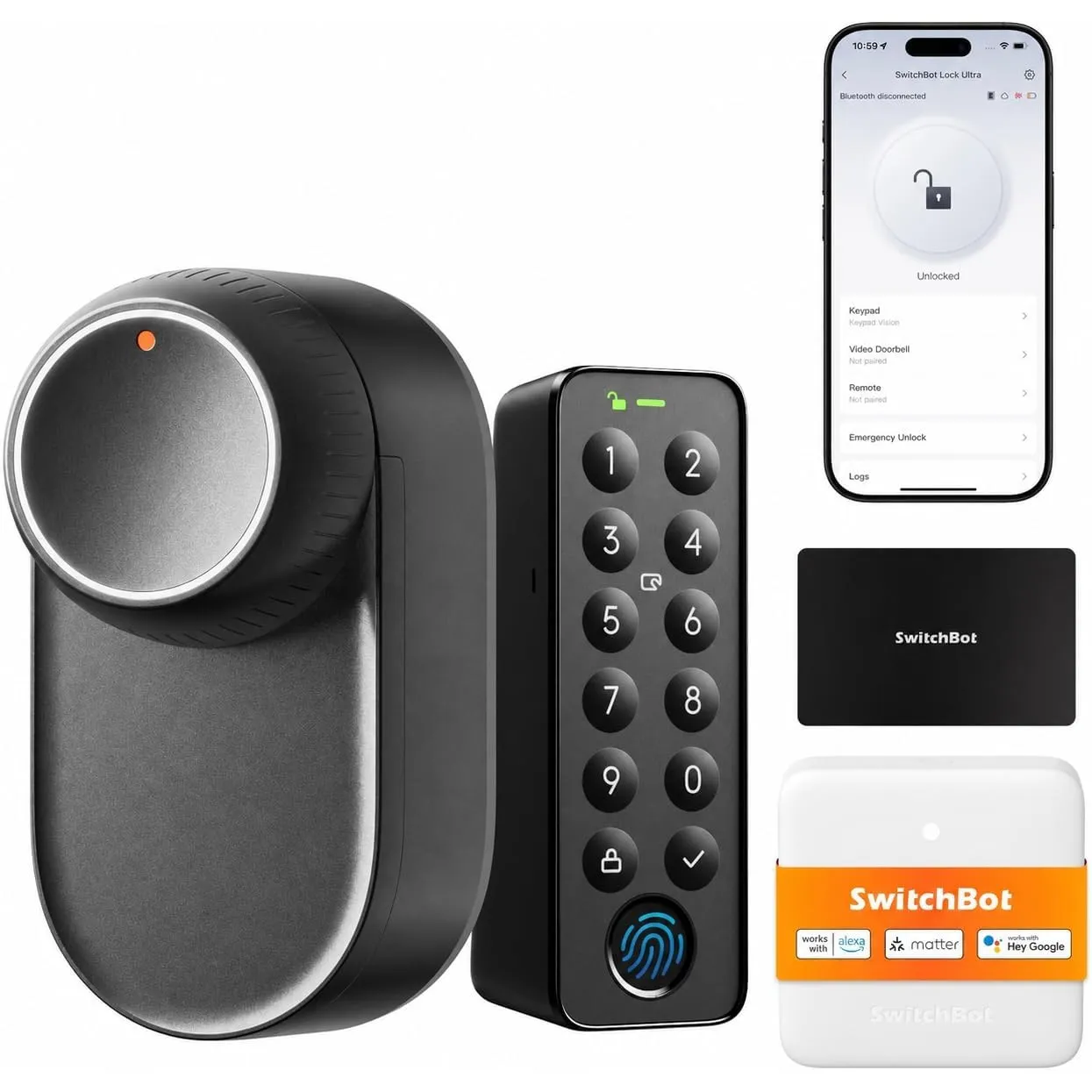 SwitchBot WLAN Smart Lock Ultra mit Fingerabdruck-Entsperrung+NFC-Karte, Elektronisches Türschloss mit Aufladbarem Akku…