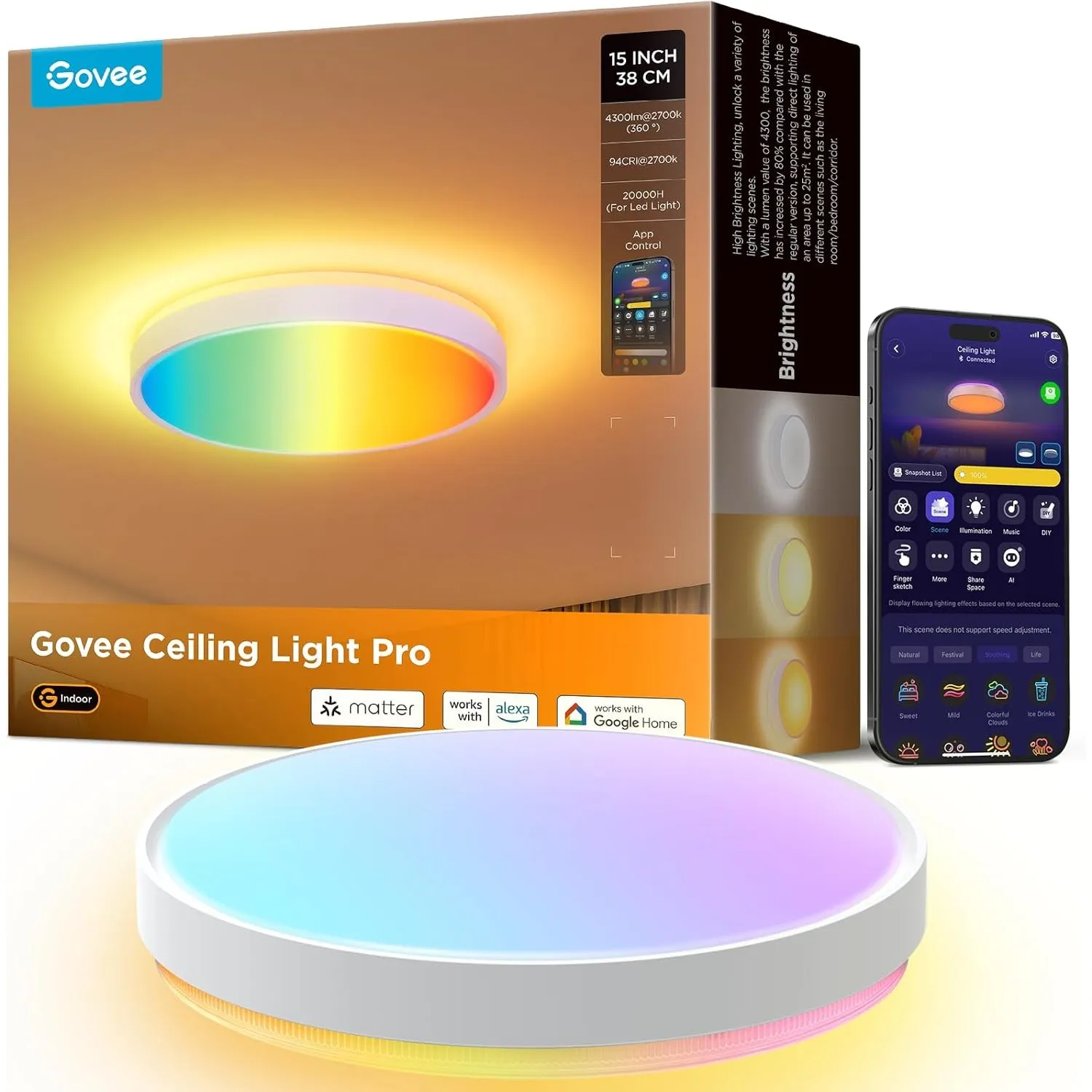 Govee Deckenlampe RGBIC 48,5W, Smart Led Deckenleuchte 4300lm, Ø38cm