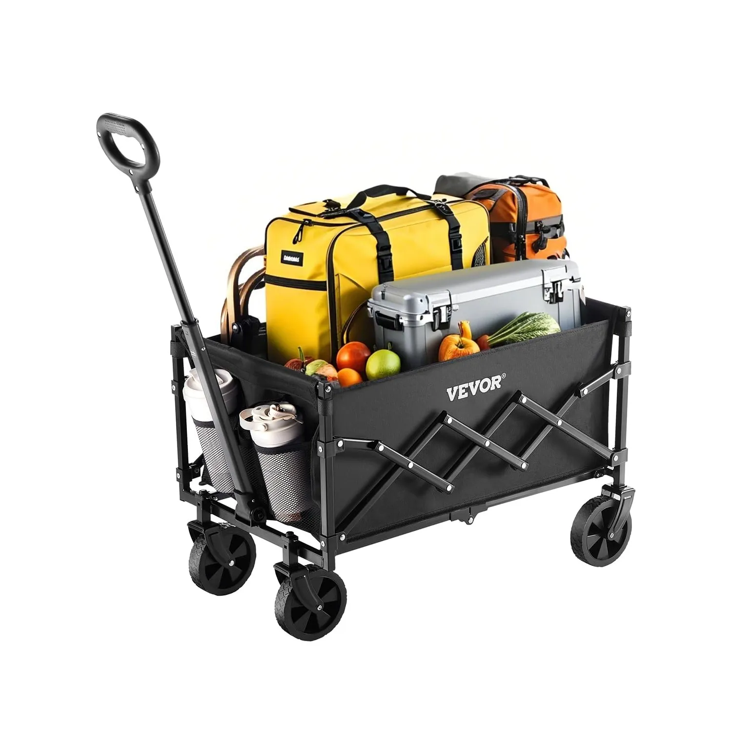 VEVOR Bollerwagen 66x45x46 cm, 102 kg Faltbarer Transportwagen mit Geländerädern, Outdoor-Allzweckwagen mit verstellbar…