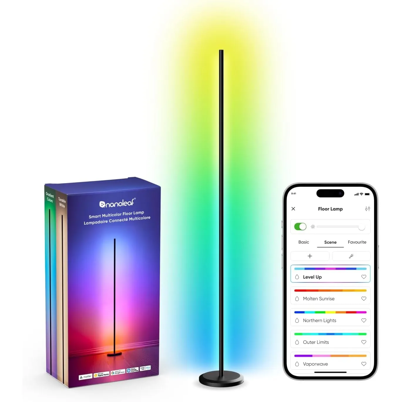 Nanoleaf Matter Smart Stehlampe Schwarz, RGB IC LED Floor Lamp Dimmbar, Musik Sync, Dynamische Gradient Szenen, 1700lm,…