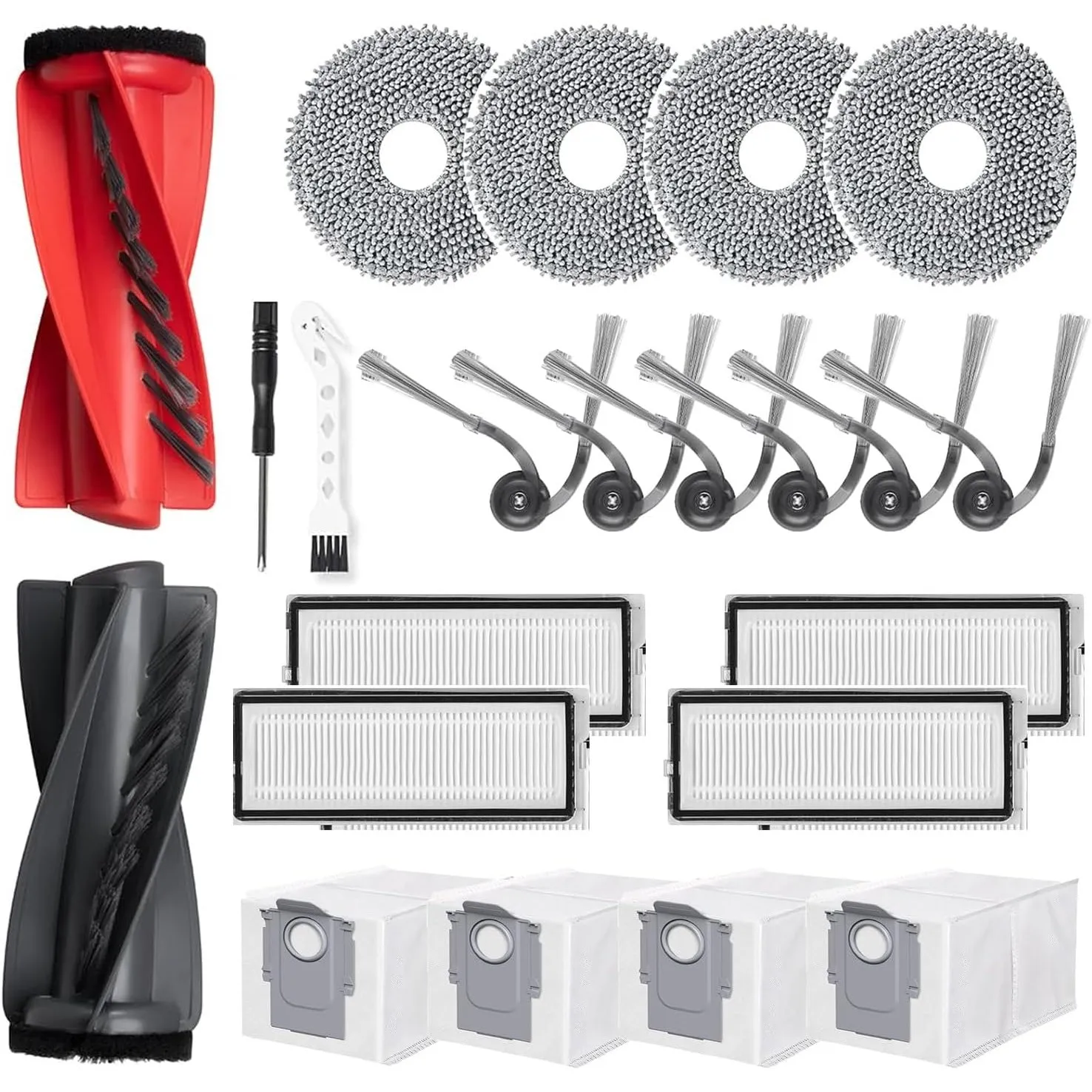 22 Stück Zubehör für Roborock Qrevo Edge S5A/Qrevo S5V/Qrevo Curv/Qrevo Curv S5X/Qrevo Edge–2 Hauptbürsten,4 Staubbeute…