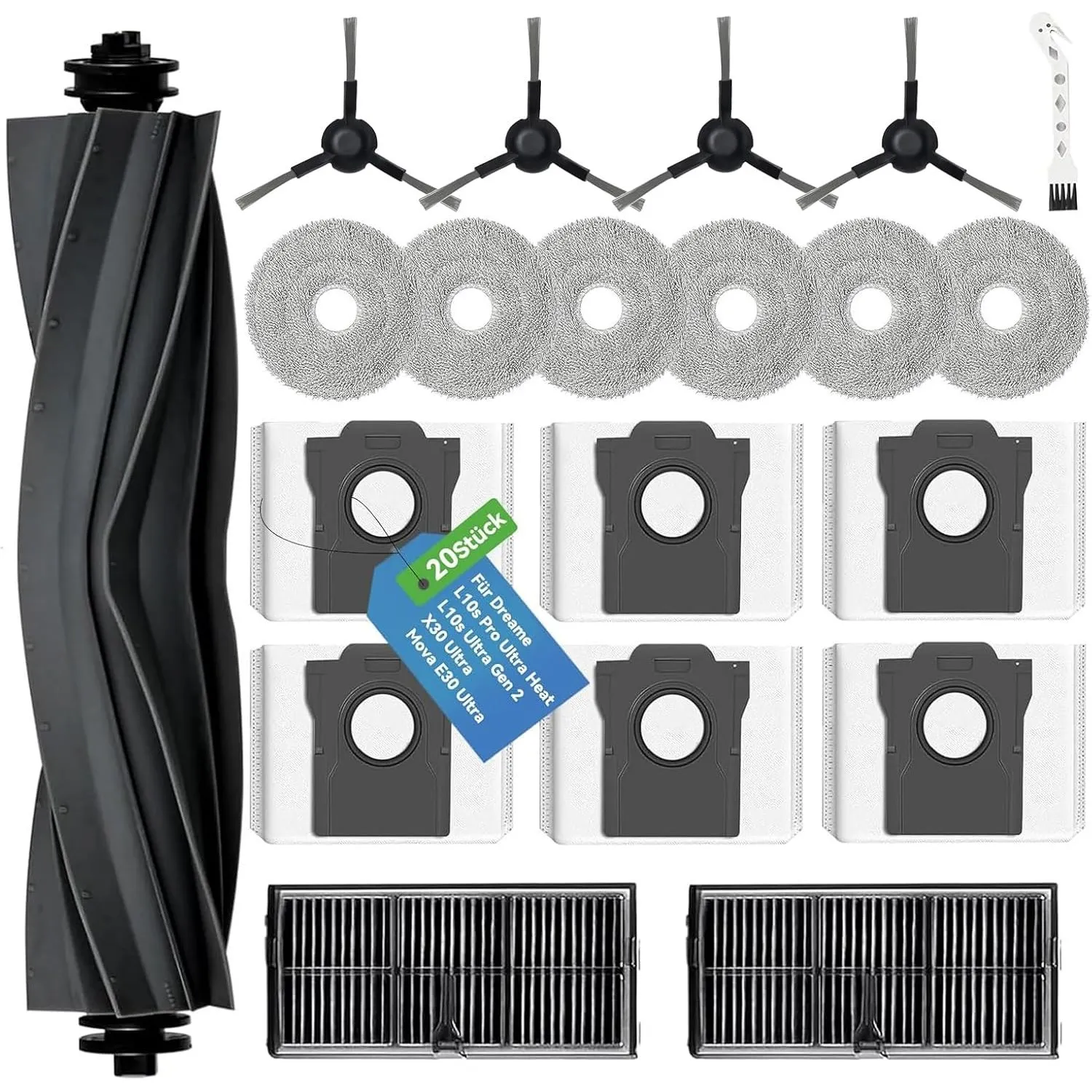 20 Stück Zubehör für Dreame L10s Ultra Gen 2/L10s Pro Ultra Heat//Mova E30 UltraL40 Ultra AE/X30 Ultra –1 Hauptbürste,6…