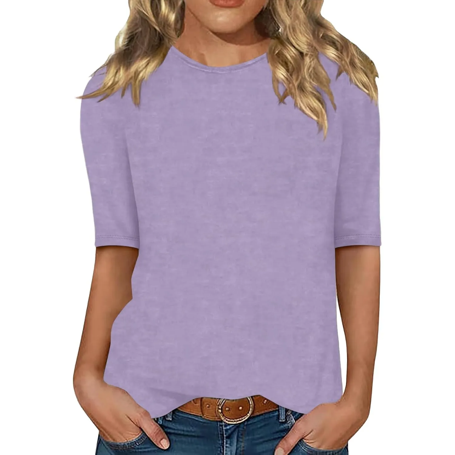Minetom Damen Halbarm T-Shirt Rundhals Sommer Tshirt Leichte Einfarbig Oberteil Basic Tops