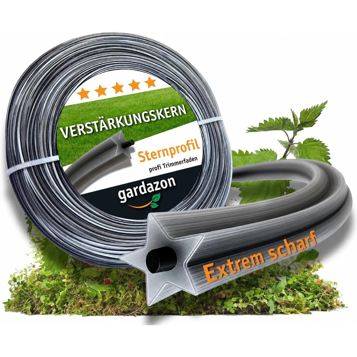 Trimmerfaden mit Verstärkung - 2mm x 50m Vorsicht - extrem scharf - (Sternprofil) Freischneider Faden Universell - Mähf…