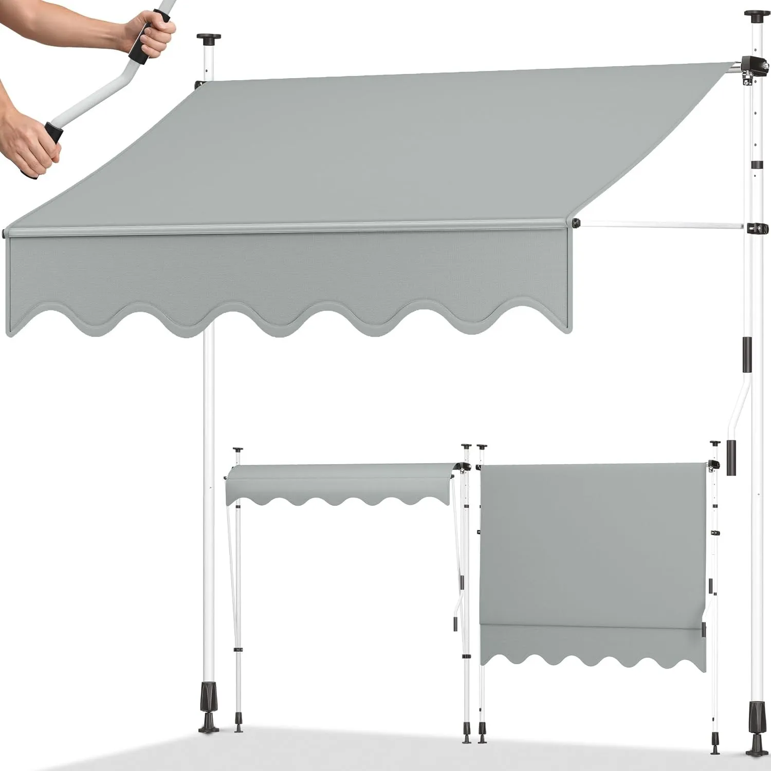 tillvex Klemmmarkise 200cm breit mit Handkurbel | Balkonmarkise ohne Bohren