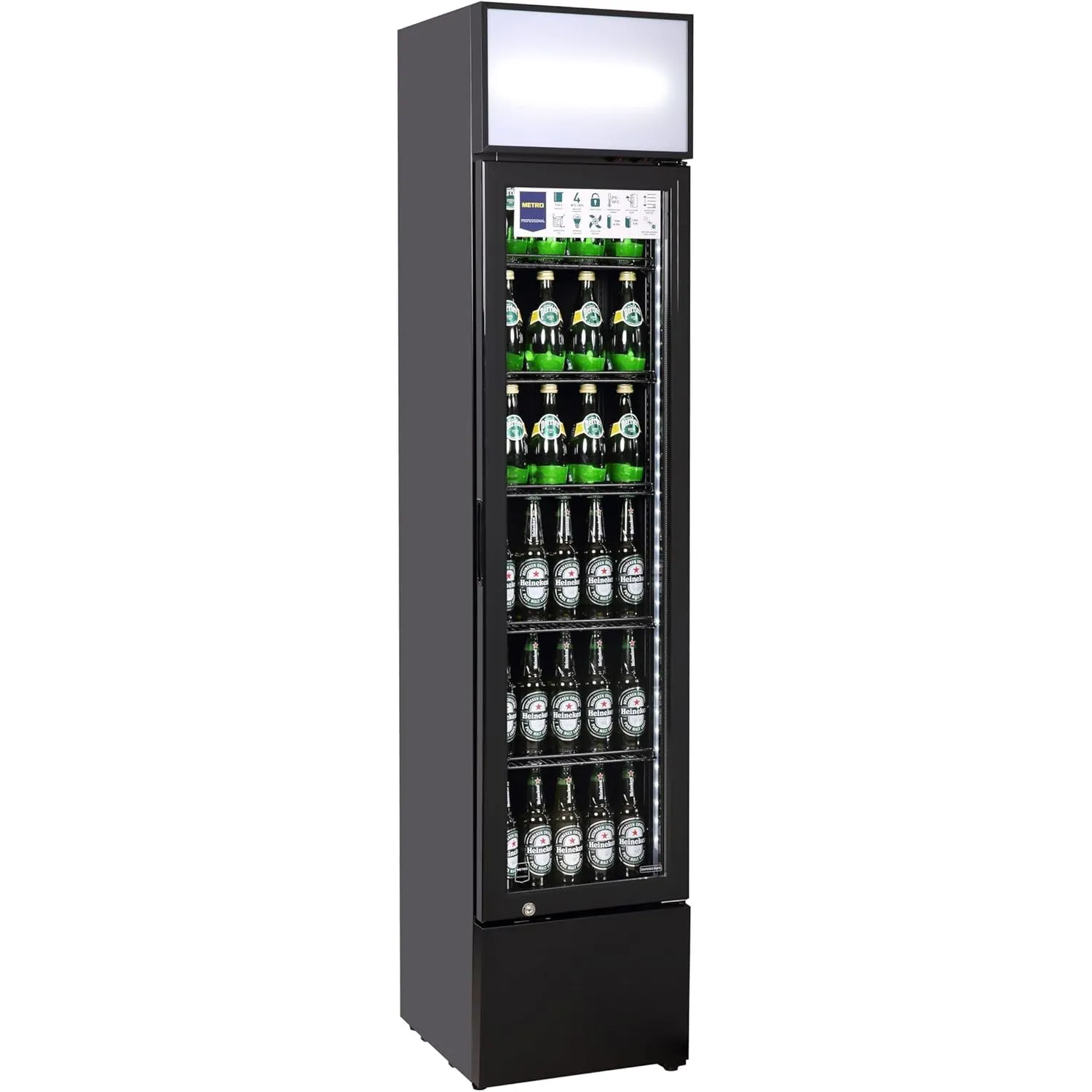 METRO Professional Getränkekühlschrank mit Glastür GSC2133B, 133L, 5 verstellbaren Einlegeböden, mit Schloss, LED-Beleu…