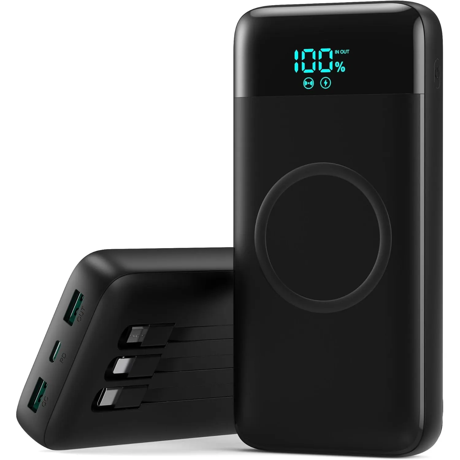 Wireless Power Bank 26800mAh mit 3 Kabel, 7 in 1 25W PD3.0+QC4.0 Schnellladen USB C Powerbank, 6 Ausgängen Externe Hand…