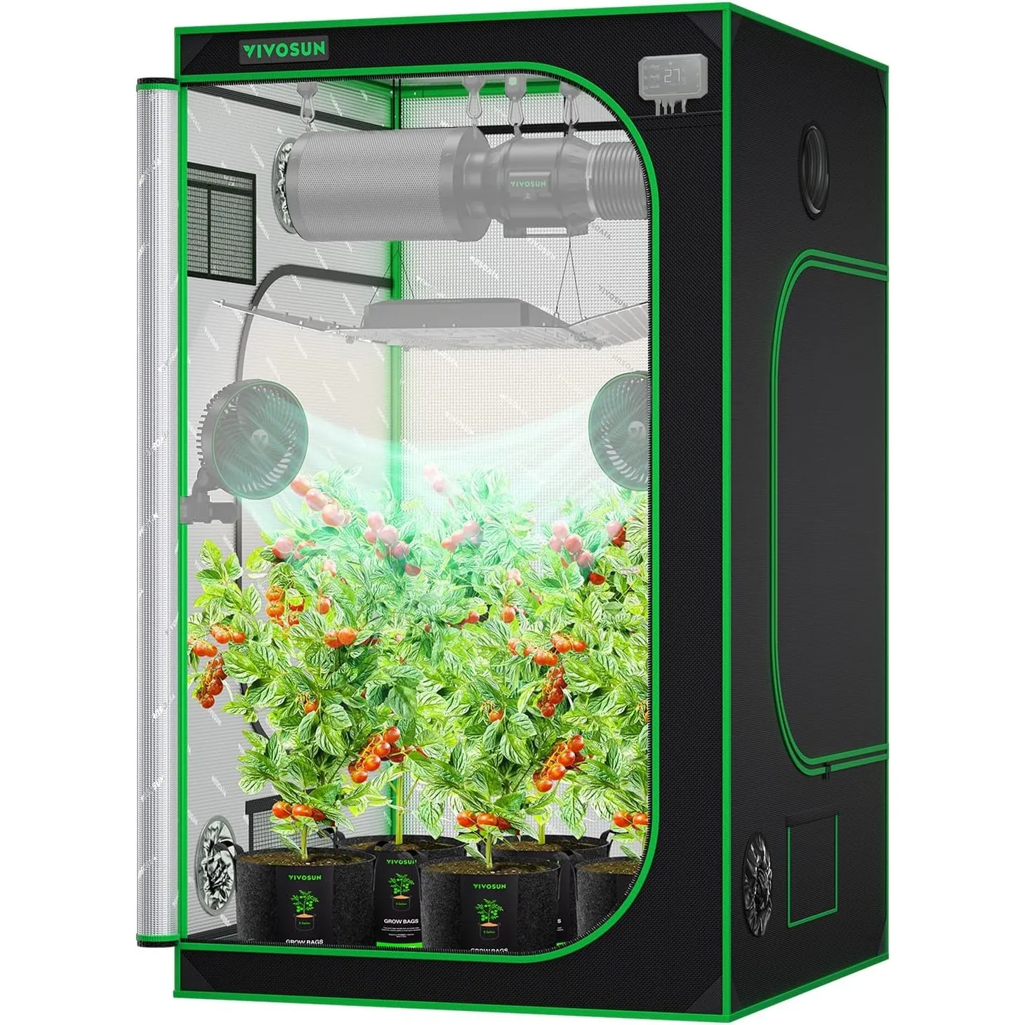 VIVOSUN Growzelt 120x120x200cm mit Reflektierende Mylar für IndoorAnbauzelt