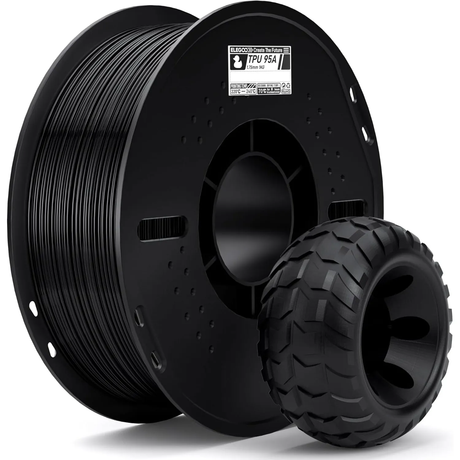 ELEGOO TPU 95A 3D Drucker Filament 1,75 mm Schwarz 1 KG, Flexibles Weiches Filament 3D Druckmaterialien, 1 kg Kunststof…