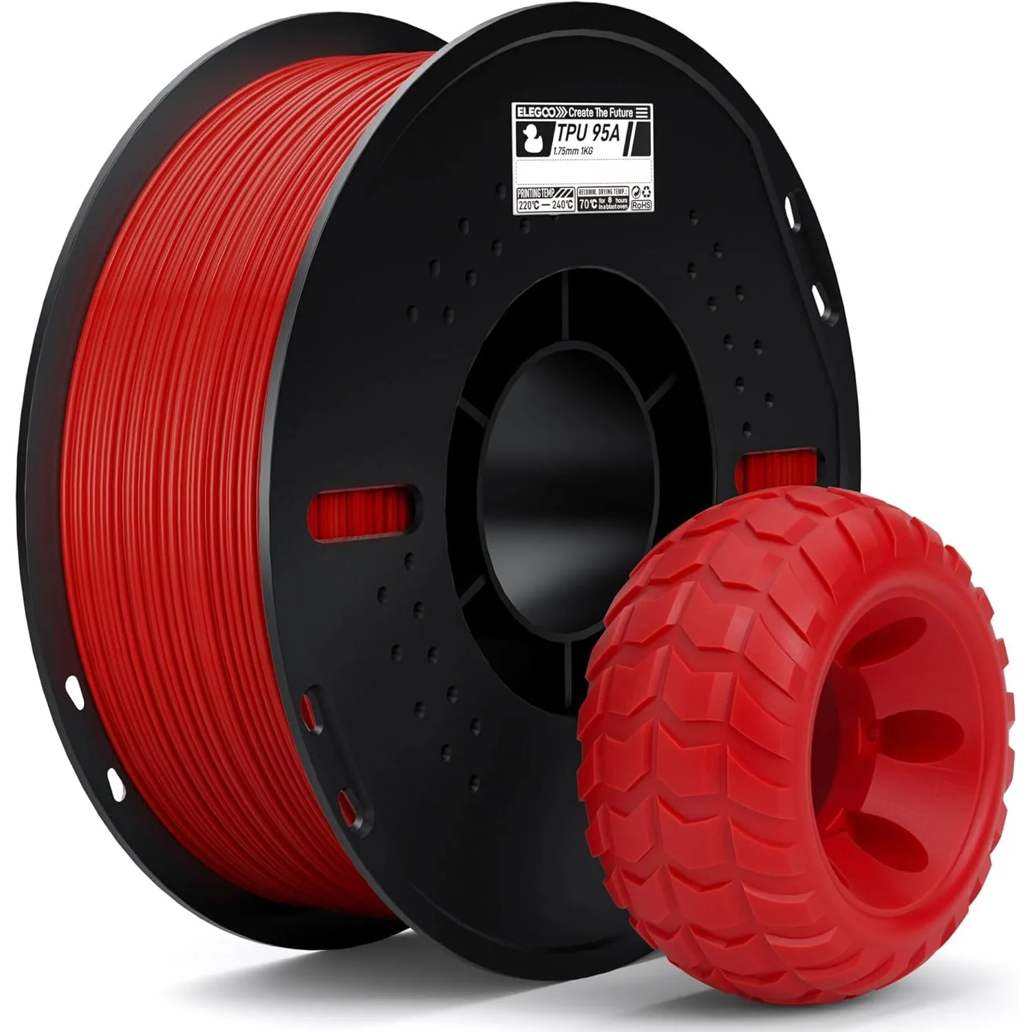 ELEGOO TPU 95A 3D Drucker Filament 1,75 mm Rot 1 KG, Flexibles Weiches Filament 3D Druckmaterialien, 1 kg Kunststoffspu…