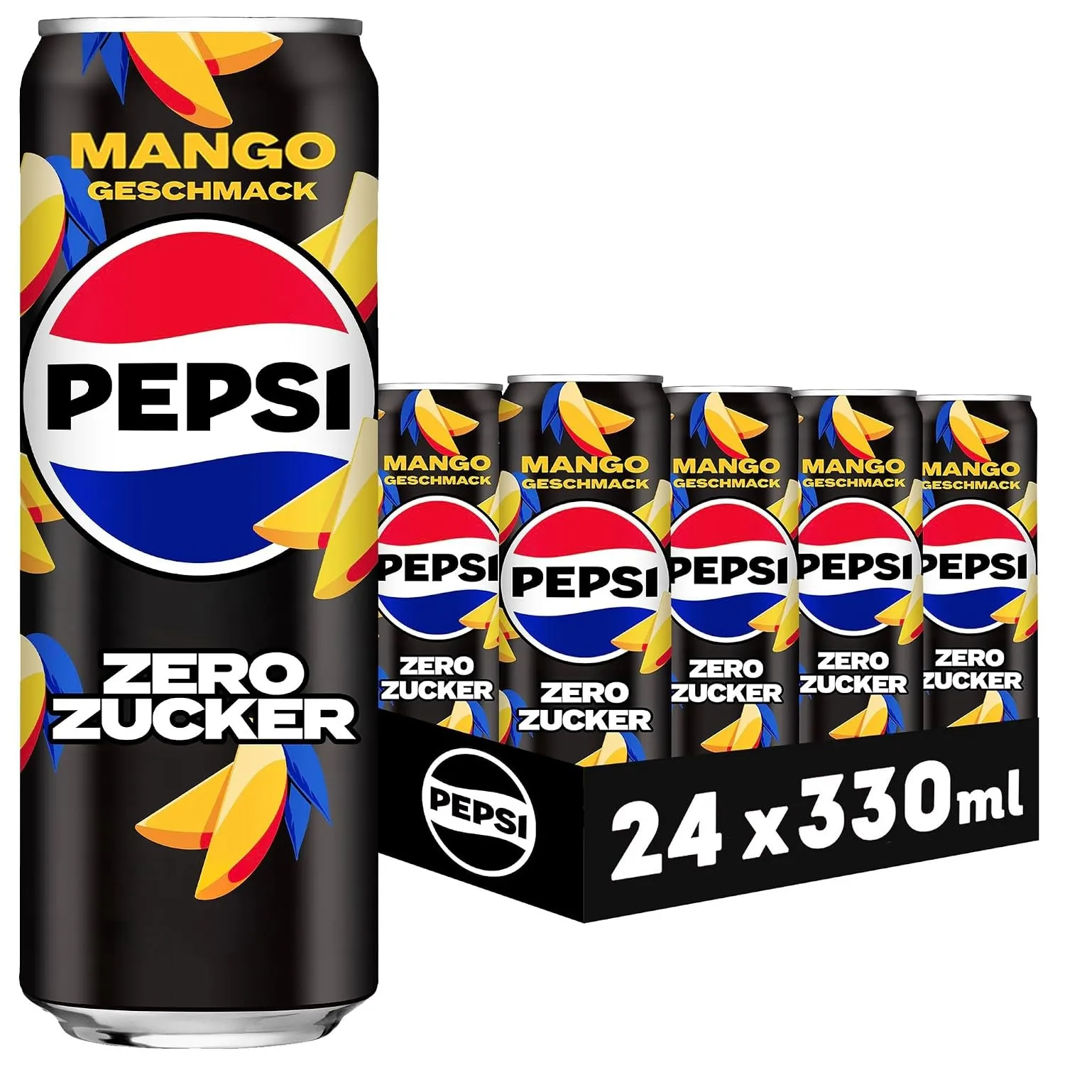Pepsi Zero Zucker Mango, Das zuckerfreie Erfrischungsgetränk von ohne Kalorien, Koffeinhaltige Cola mit Mango Geschmack…