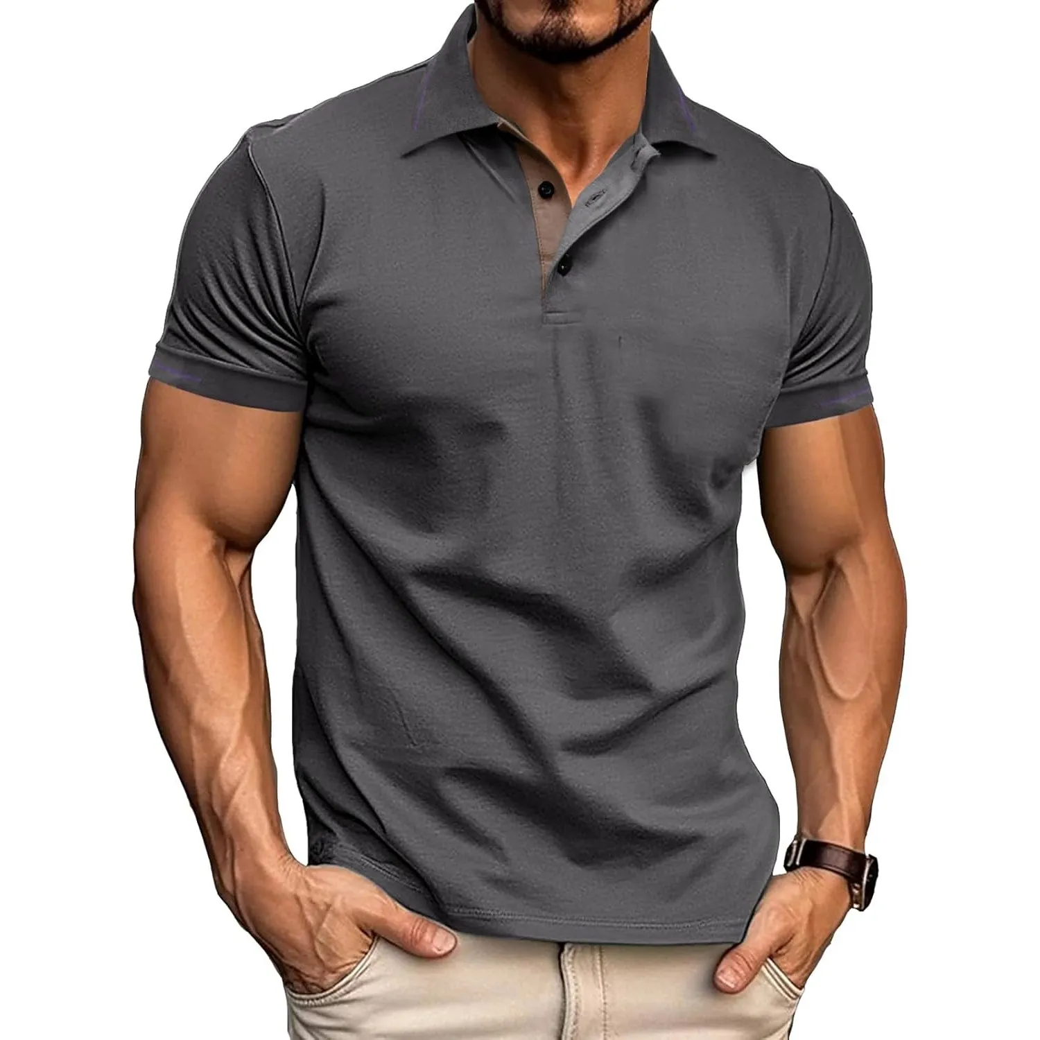 Herren Poloshirt Kurzarm Polo Kontrast Polohemd Male Klassisches T Shirt Freizeit Sommer
