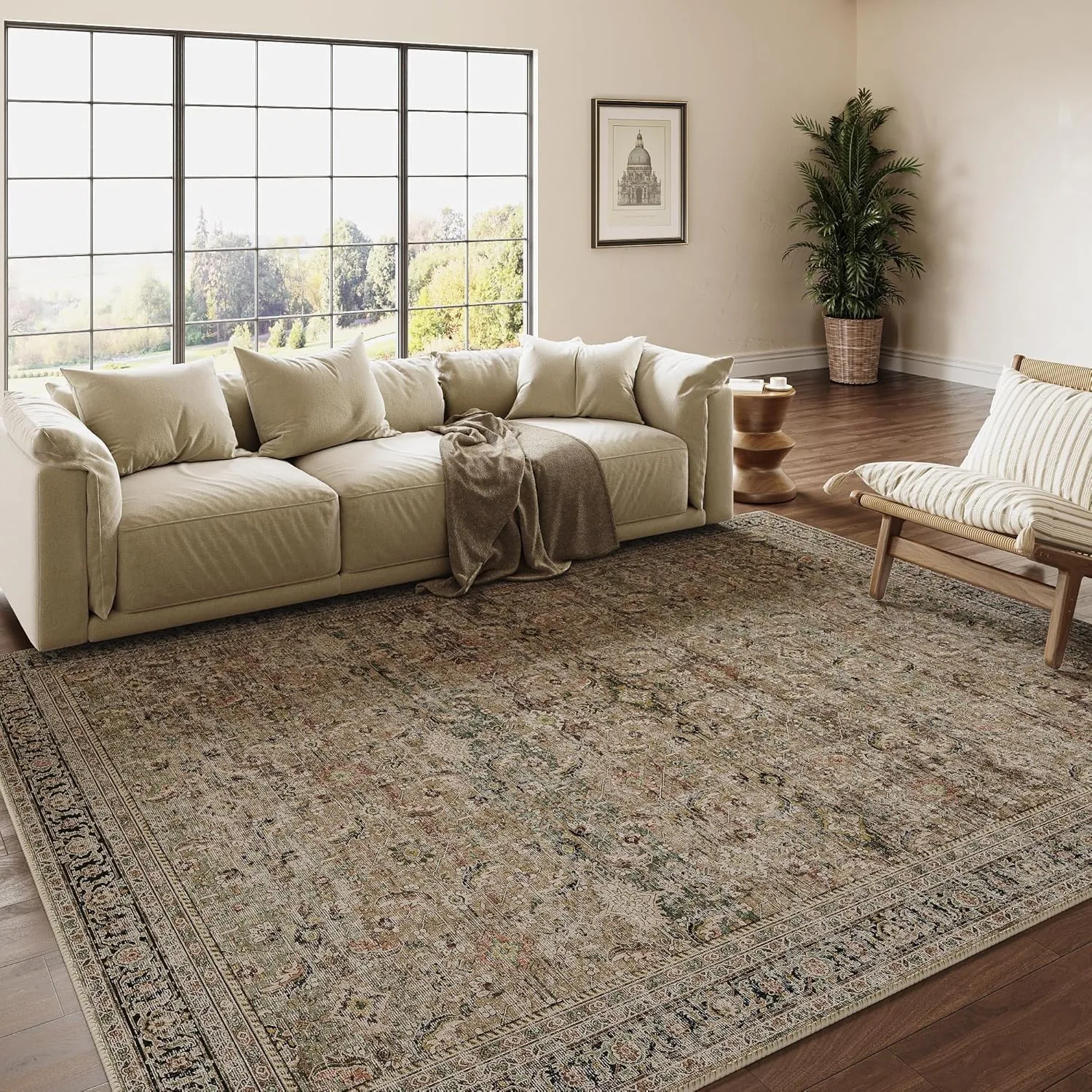 HUGEAR Vintage Teppich Wohnzimmer 160x230cm Braun Waschbar