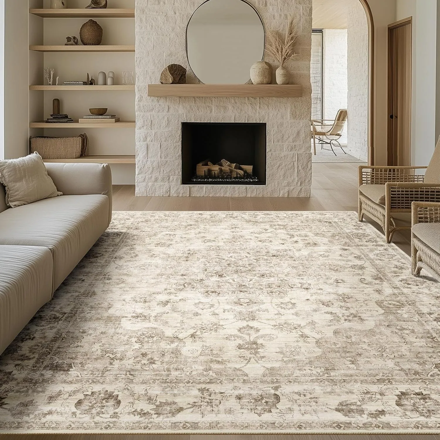 HUGEAR Vintage Teppich Wohnzimmer 240x300cm Beige Waschbar