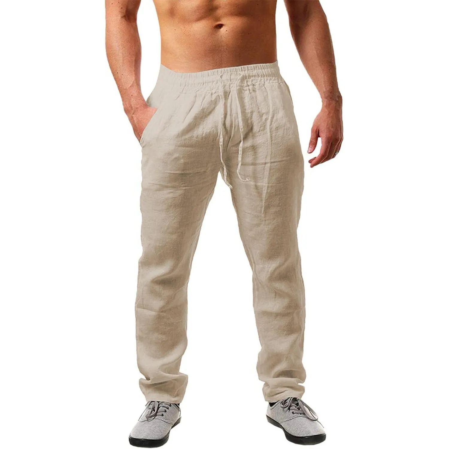 NEMXCE Leinenhose Herren Lang Leichte Sommerhose Herren Loose Fit Freizeithose mit Taschen Kordelzug für Urlaub Strand …