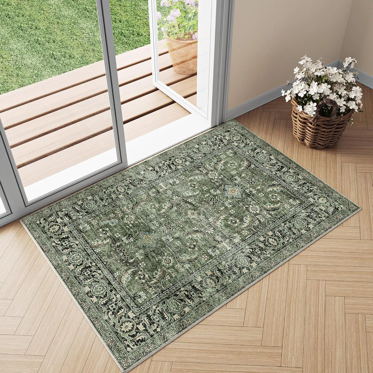 HUGEAR Vintage Fußmatte Teppich 60x90cm Grün Waschbar