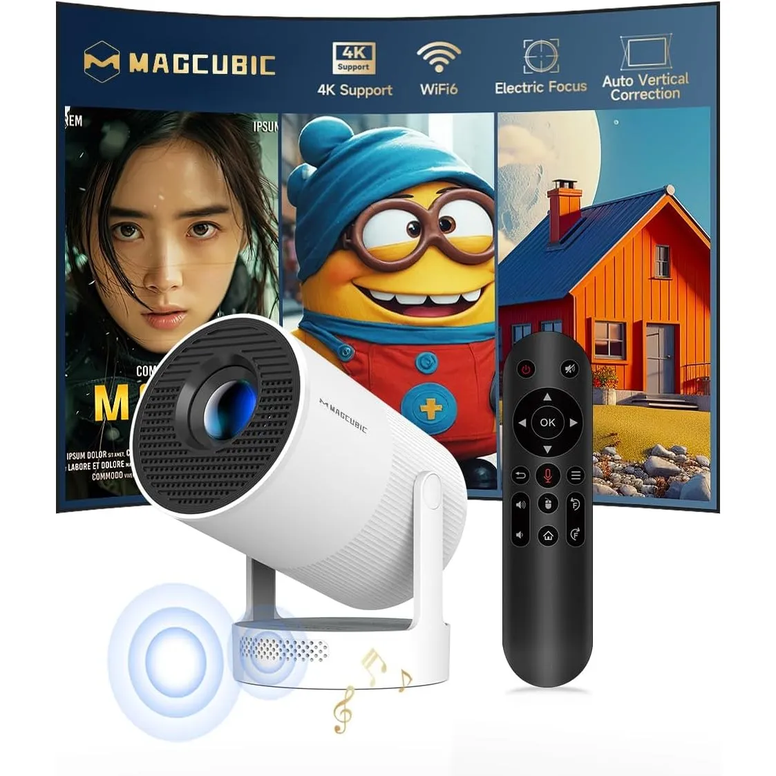 Magcubic Mini Beamer 4K Unterstützt, Smart Projector Elektrisch Fokus