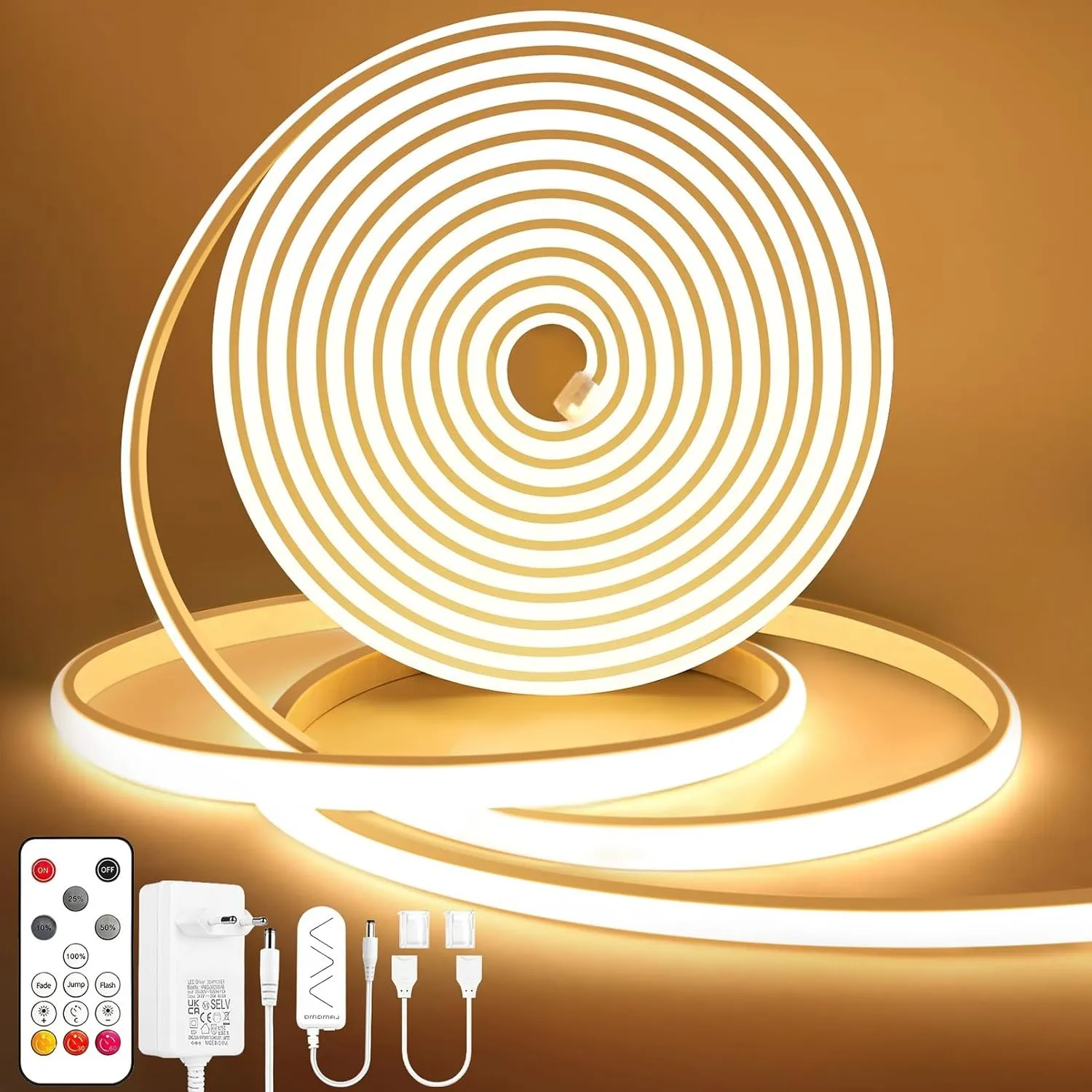 Lamomo COB LED Streifen, Warmweiss Dimmbar Leiste mit Fernbedienung, 5m 24V