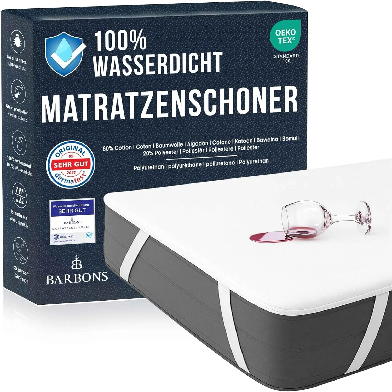 BARBONS Matratzenschoner 160x200 2er - Oeko-TEX Zertifiziert wasserdichte Matratzenauflage Inkontinenzunterlage waschba…