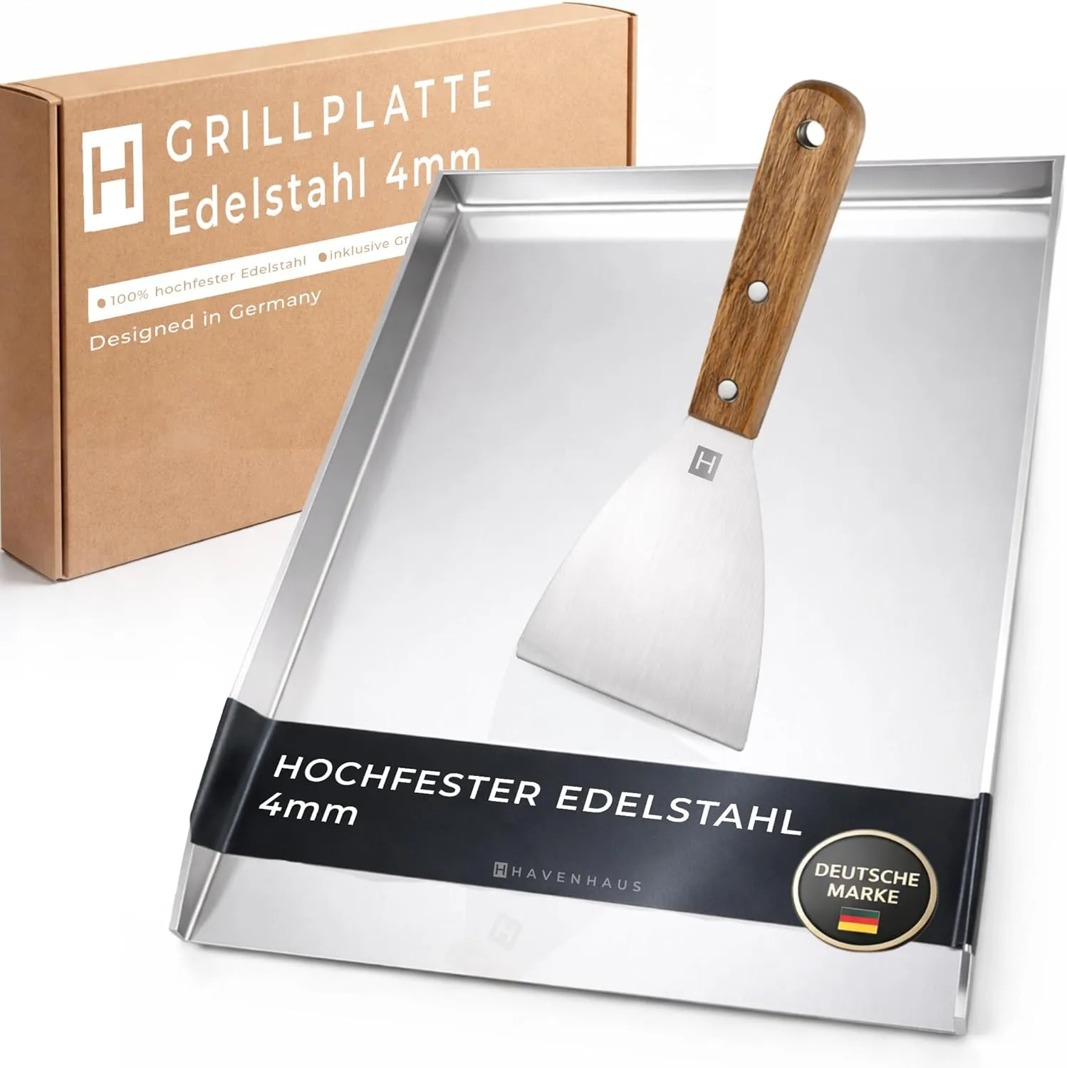 Hävonenhaus Plancha Grill Plate Stainless Steel [40 x 30 cm] I Solid Grill Plate 4 mm Plancha Grill Plate Gas Grill & C…