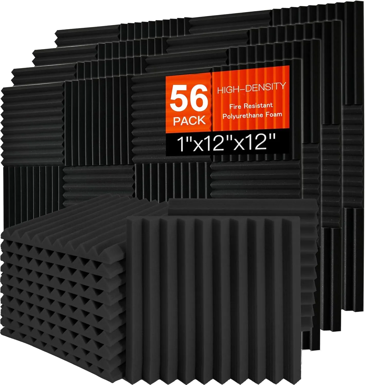 56 Pieces Acoustic Foam Panels, 1 x 12 x 12 Inch, Saiqiang Soundproofing Panels, Black, Sound Insulation for Wall, Fire…