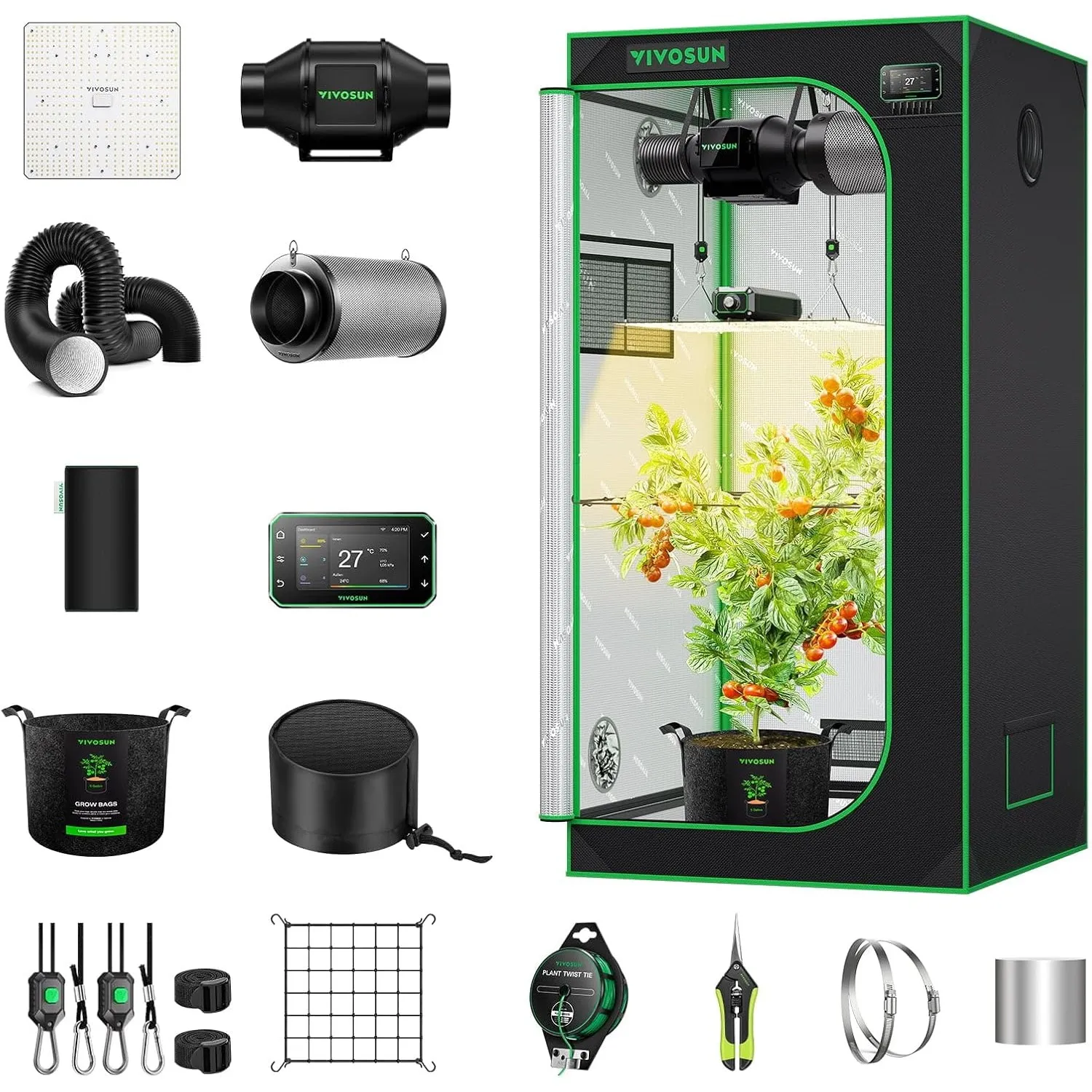 VIVOSUN Smart Growzelt Komplettset 80x80x160cm, mit GrowHub E42A+