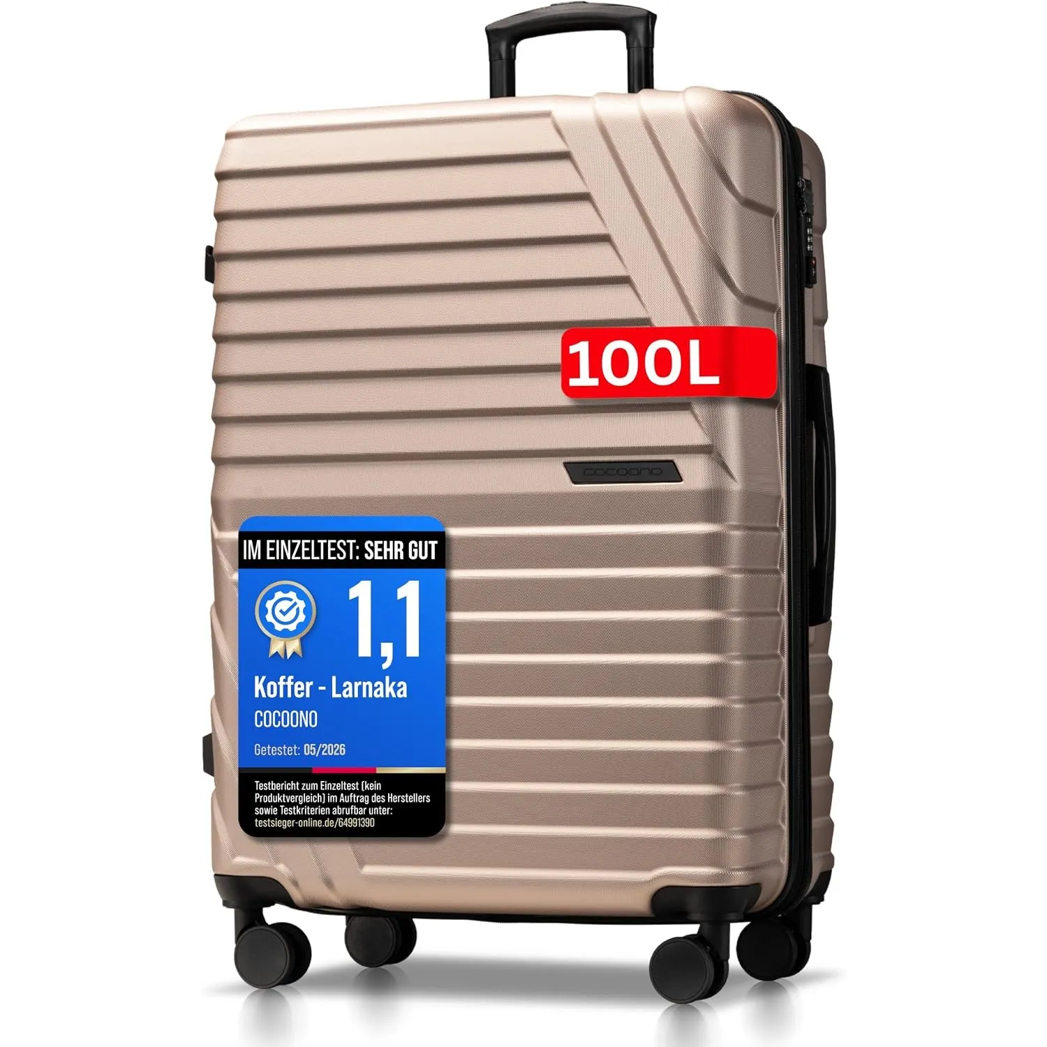 Hartschalenkoffer XL Groß - 100L Volumen erweiterbar auf 117L - 158cm Gurtmaß - 8 Rollen 360° drehbar - Leichter Koffer…