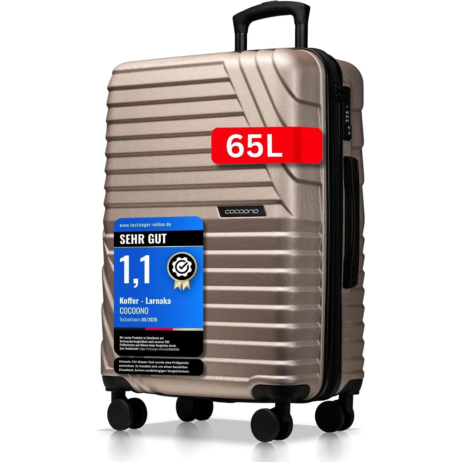 Cocoono Hartschalenkoffer Mittelgroß – 65L - 75L Volumen – 8 Rollen 360° drehbar – Leichter Koffer mit TSA Schloss & Te…