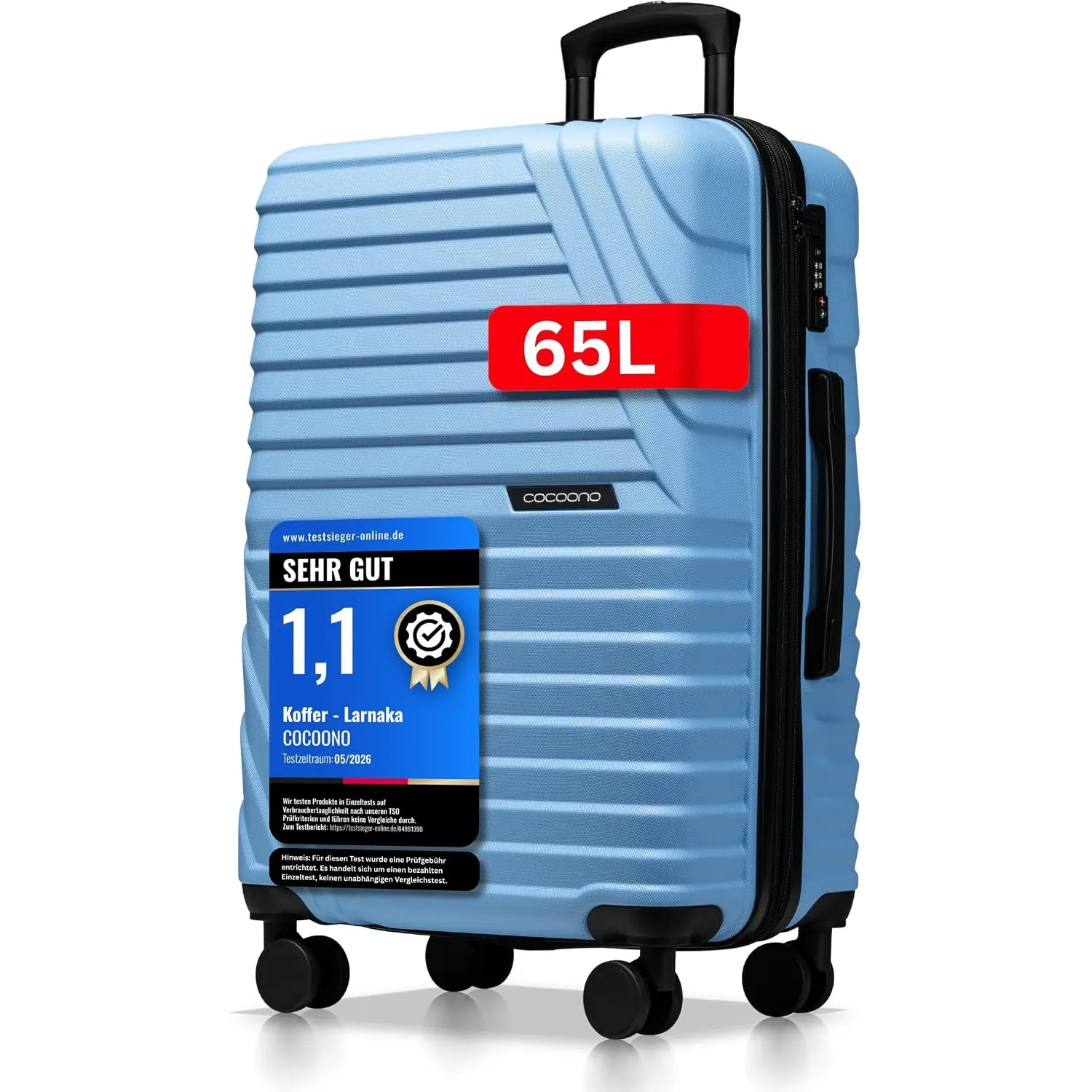 Cocoono Hartschalenkoffer Mittelgroß – 65L - 75L Volumen – 8 Rollen 360° drehbar – Leichter Koffer mit TSA Schloss & Te…