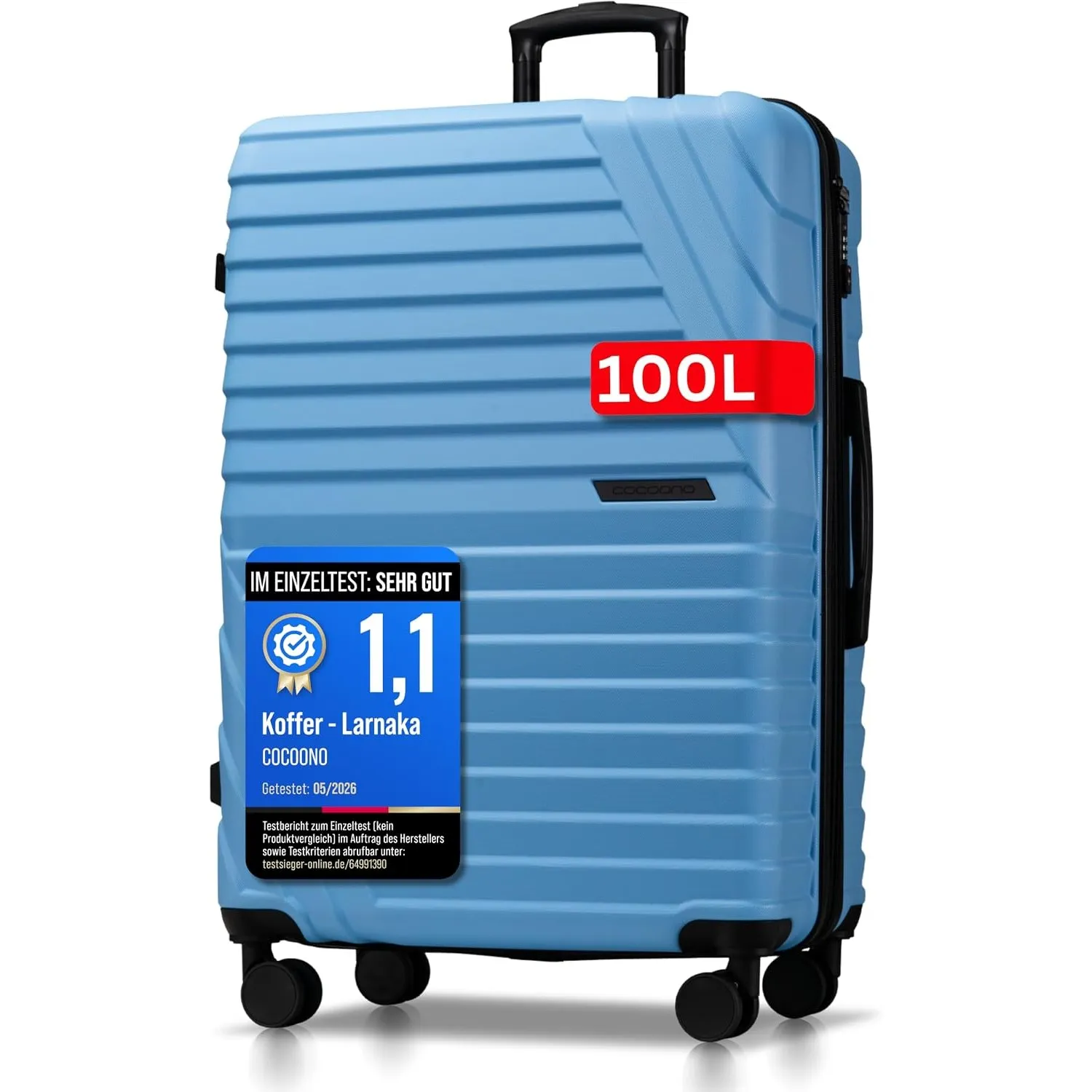 Cocoono Hartschalenkoffer XL Groß - 100L Volumen erweiterbar auf 117L - 158cm Gurtmaß - 8 Rollen 360° drehbar - Leichte…