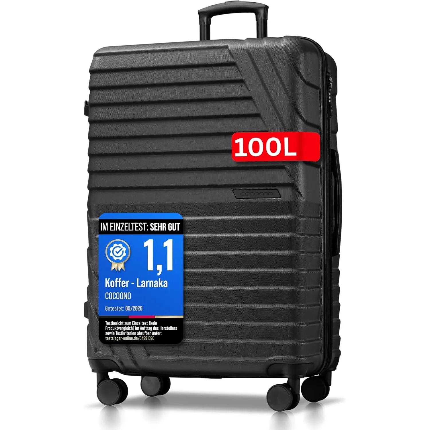 Hartschalenkoffer XL Groß - 100L Volumen erweiterbar auf 117L - 158cm Gurtmaß - 8 Rollen 360° drehbar - Leichter Koffer…