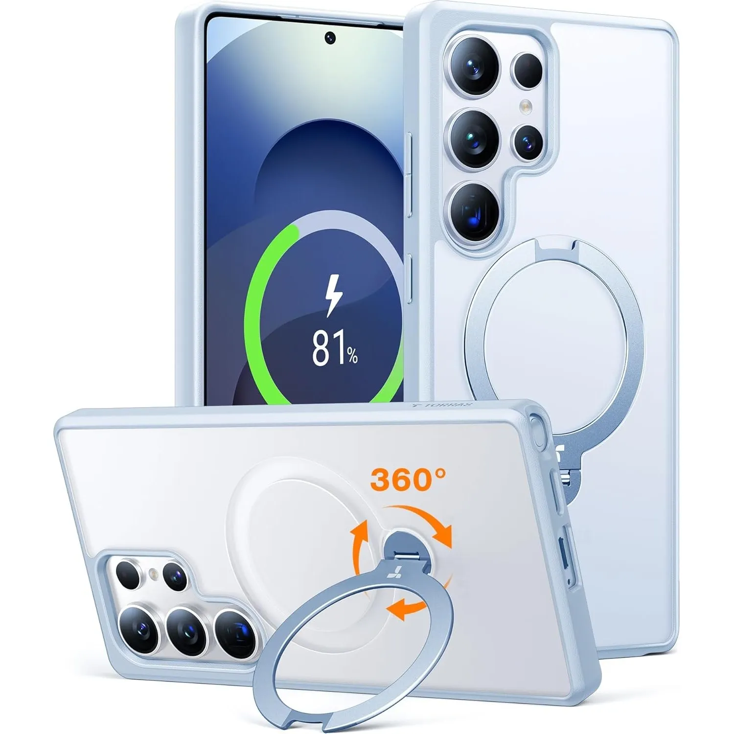 TORRAS Ostand Q3 Spin für Samsung Galaxy S25 Ultra Hülle Blau | TOP Militärschutz (360° Magnetischer Robust Standring) …