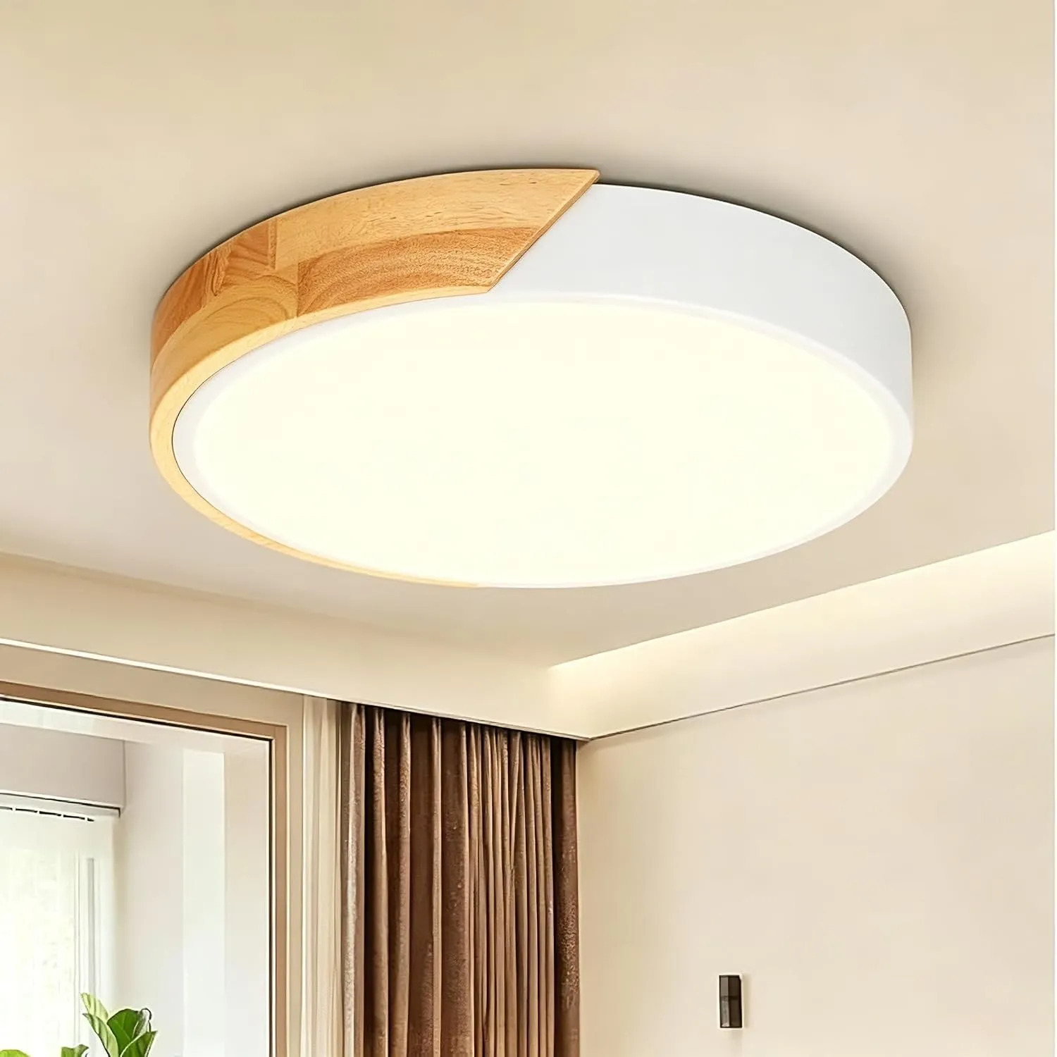 Kambo LED Deckenleuchte 24W ∅30cm Deckenlampe Weiß mit Holzoptik 3000K